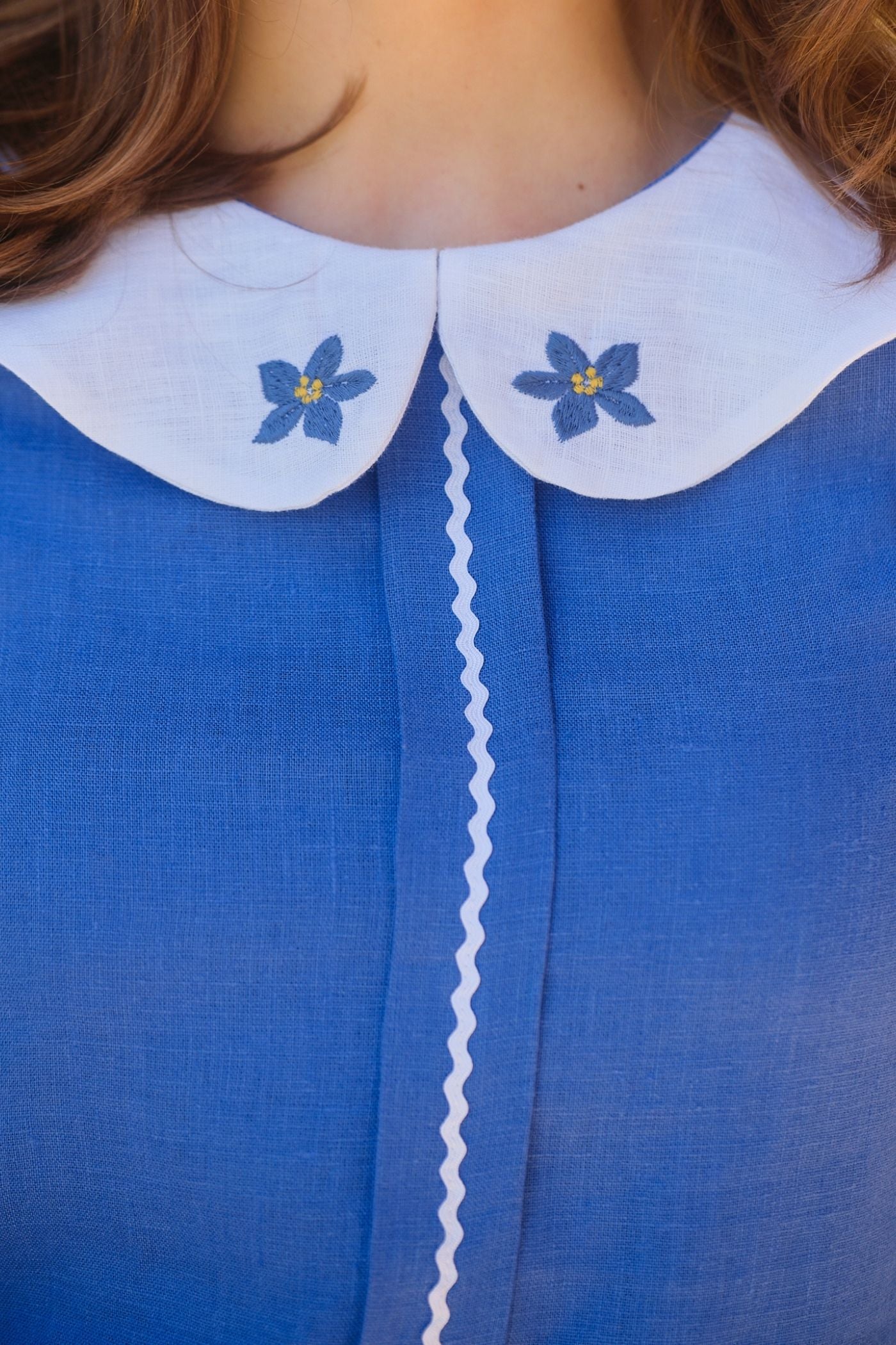 Bluză din In cu Guler și Broderie Ines