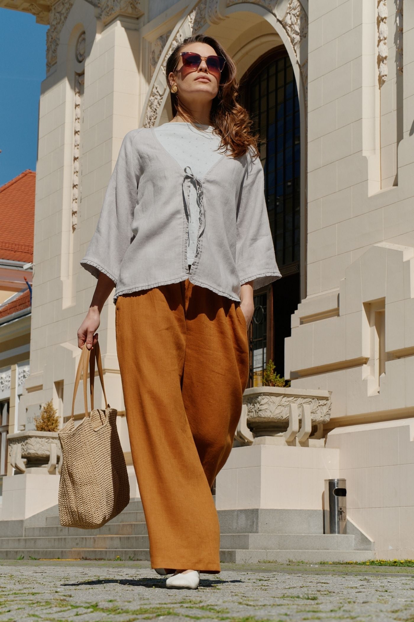 Pantaloni Extra Largi Din In Scala Caramel
