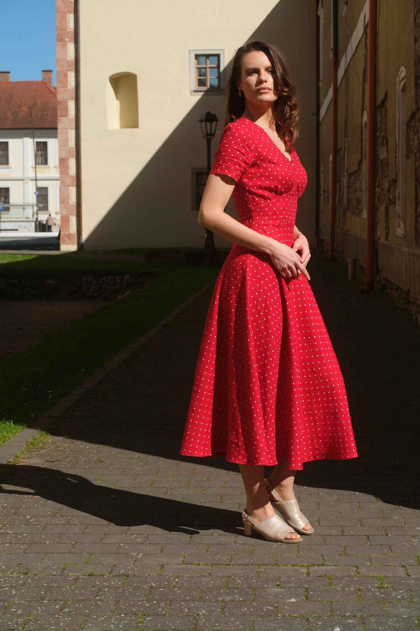 Rochie din In Sophia Roșu cu Buline
