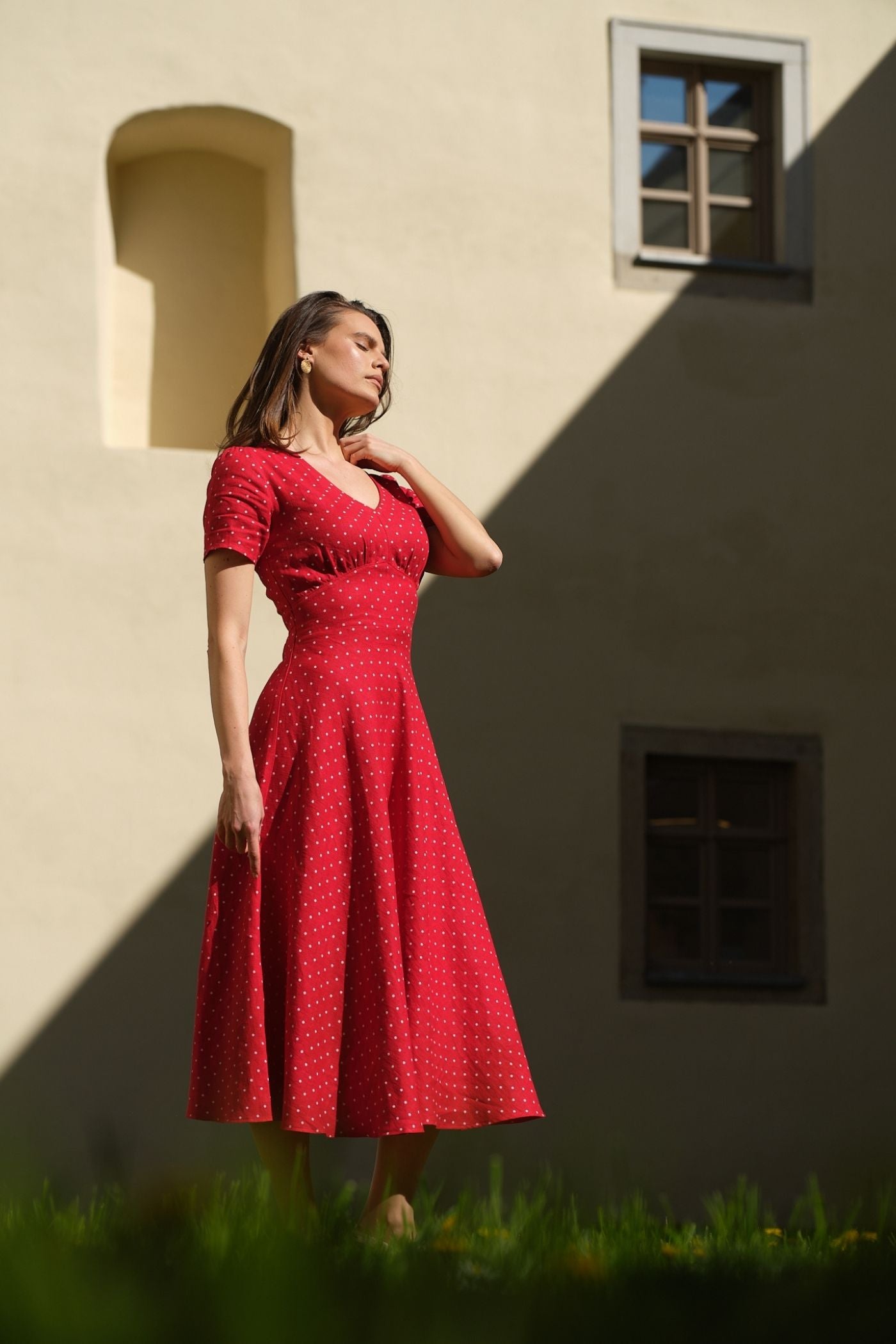 Rochie din In Sophia Roșu cu Buline
