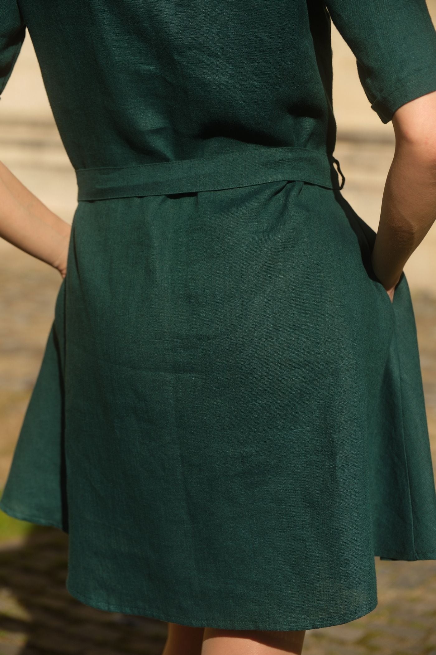 Agatha Long Sleeve Linen Dress Forest Green