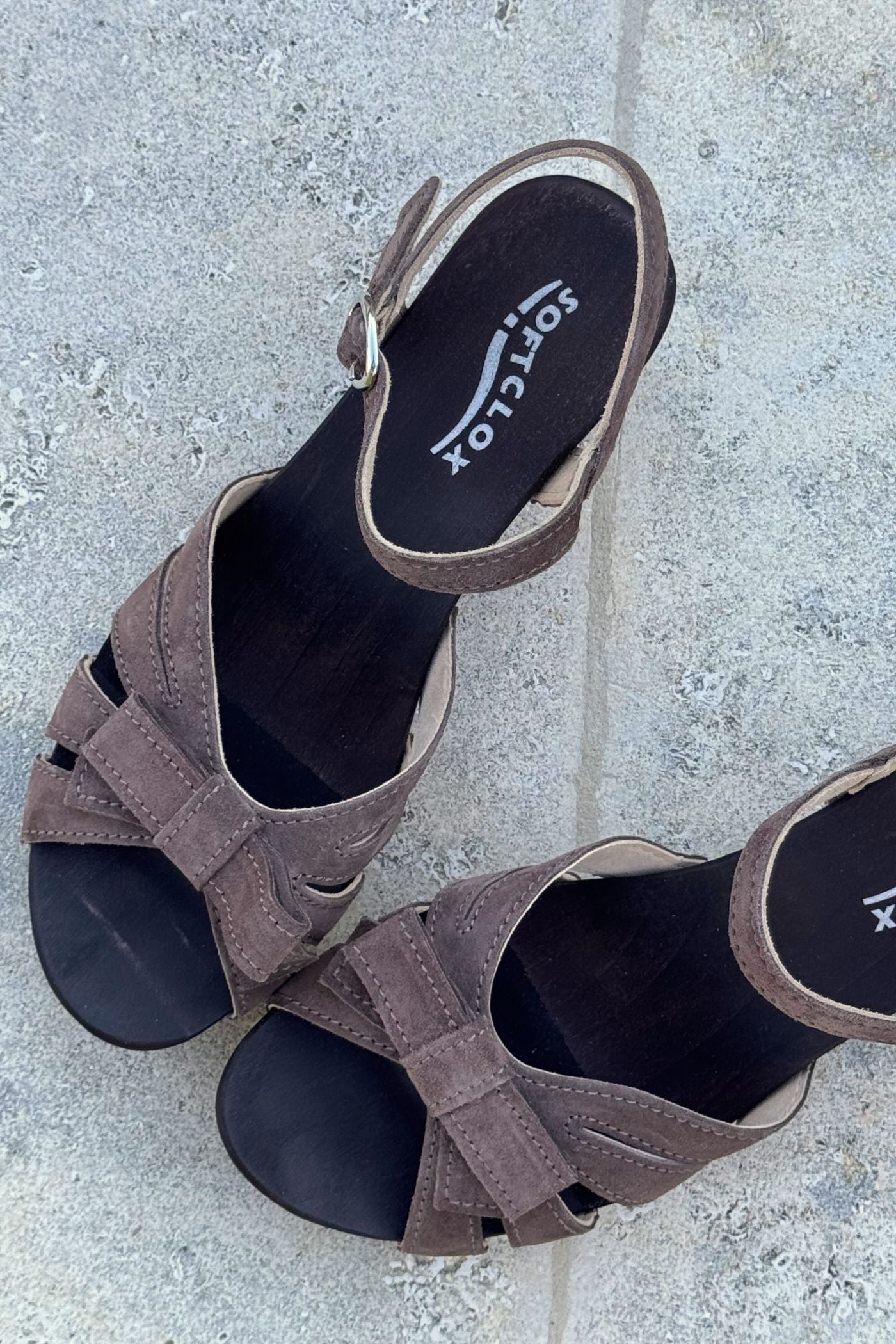 Sandale Din Piele Cu Talpă De Lemn SoftClox Rosa