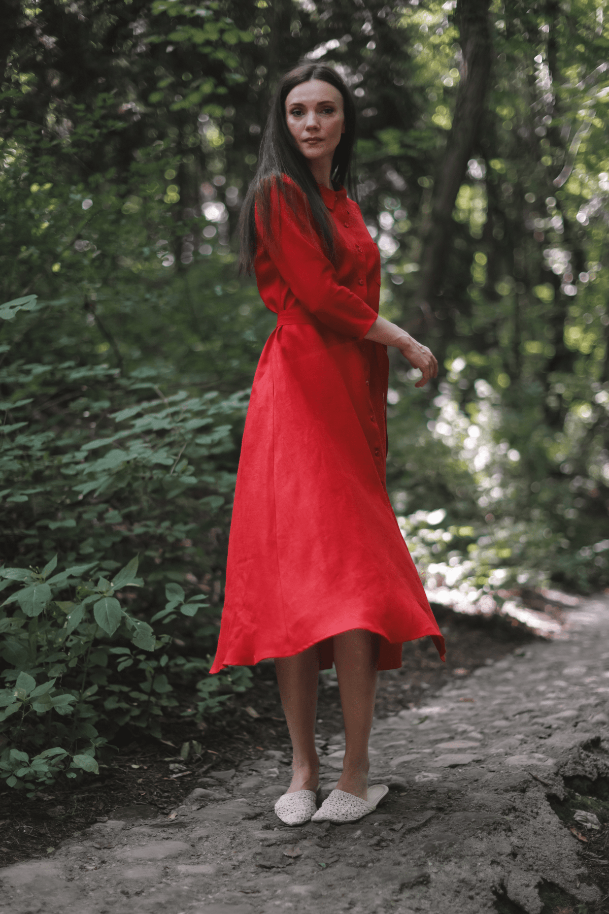 red linen dress midi Marlie Long with Collar and Buttons Strapless Lace Midi Dress Size 4 Years Material:Satin