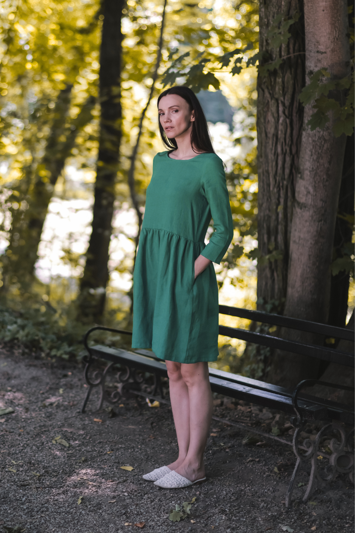 Gathered Linen Dress