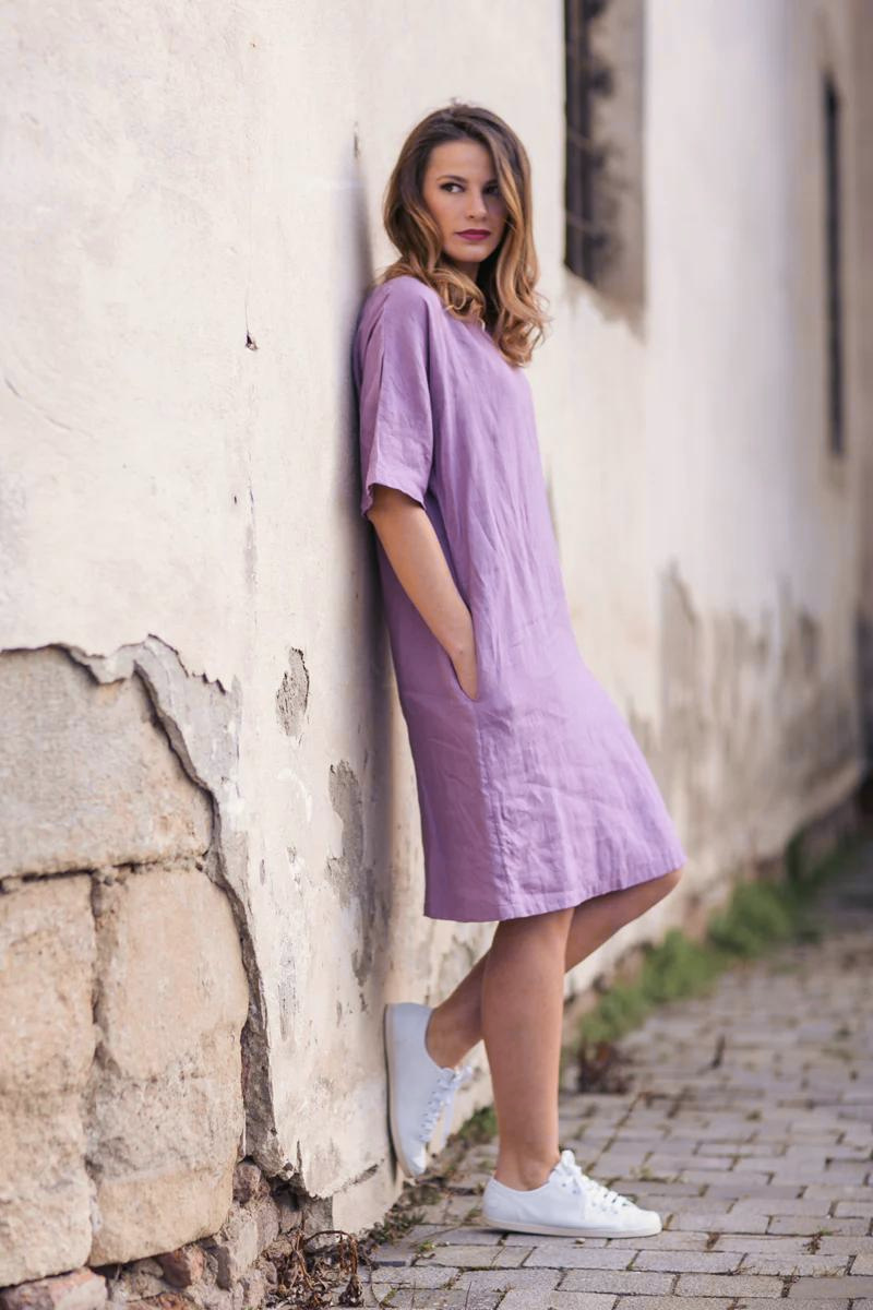 Oh Happy Day Linen Dress Lavender