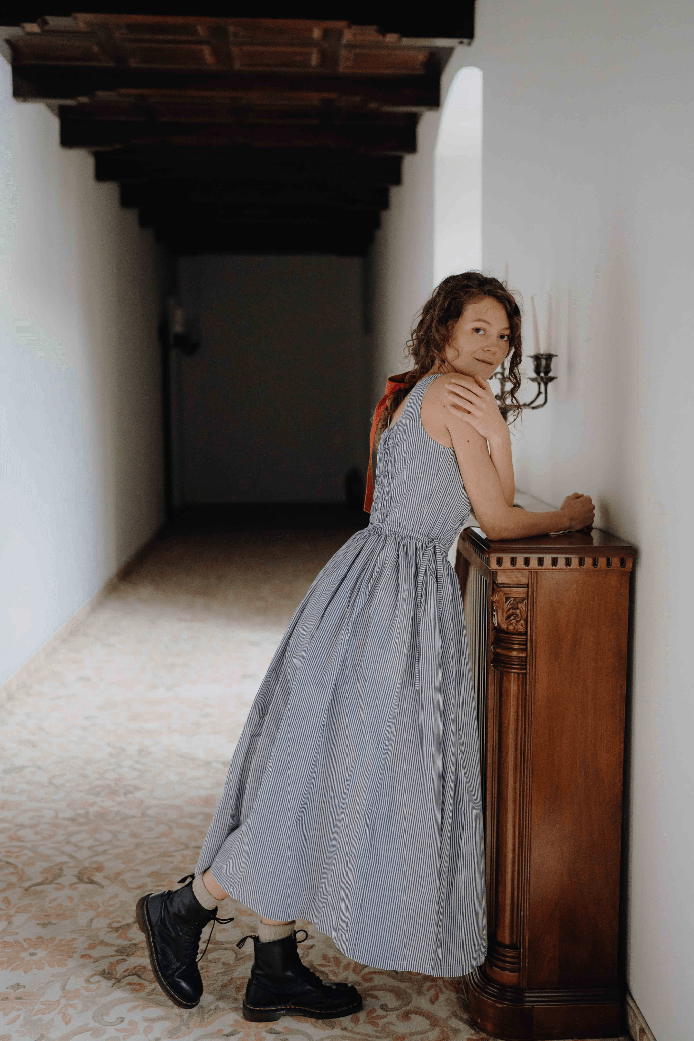 Rochie Din Bumbac Organic Renée Albastru cu Dungi