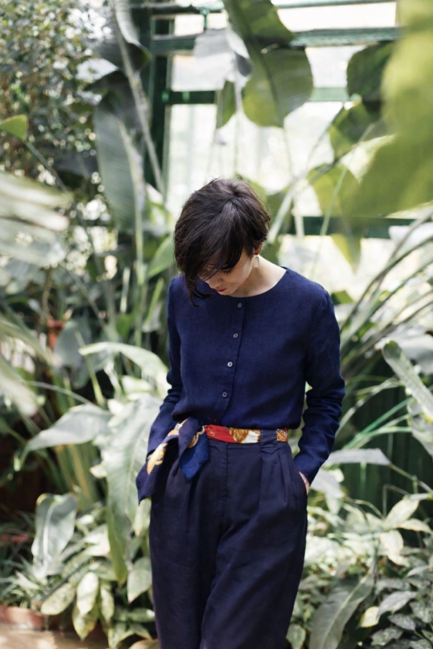 Bluză Din In Cu Nasturi Meghan Bleumarin