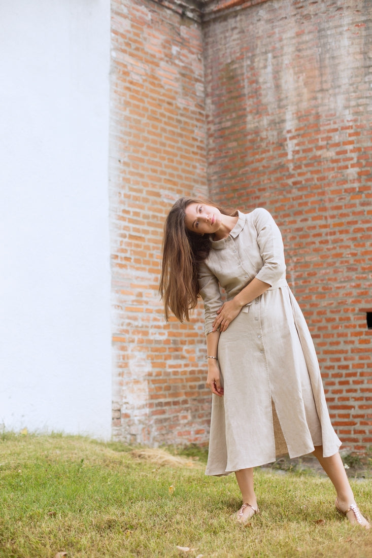 Linen Shirt Dress Marla Sand
