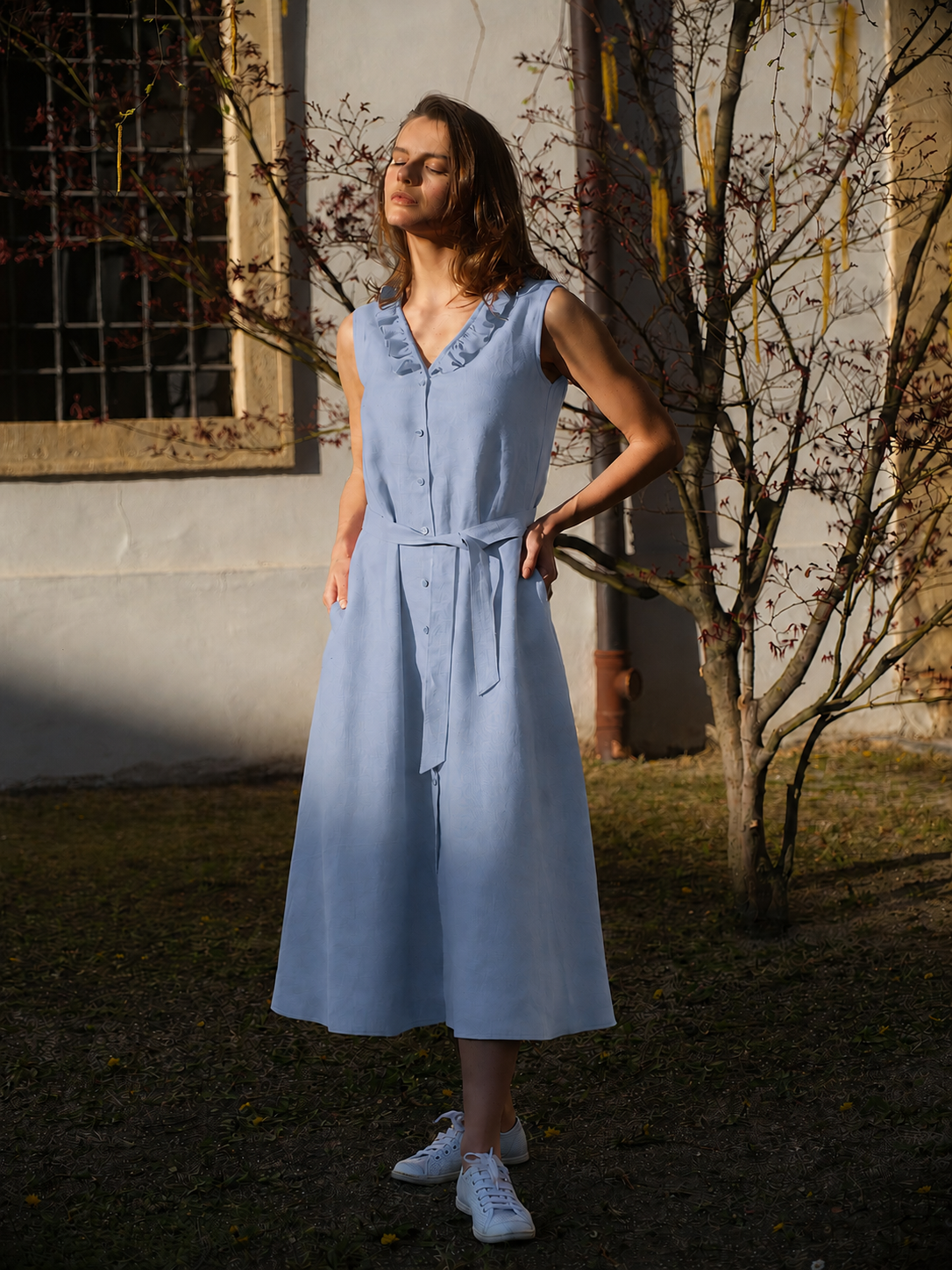 Rochie Lungă Din In Anemone Bleu Ciel