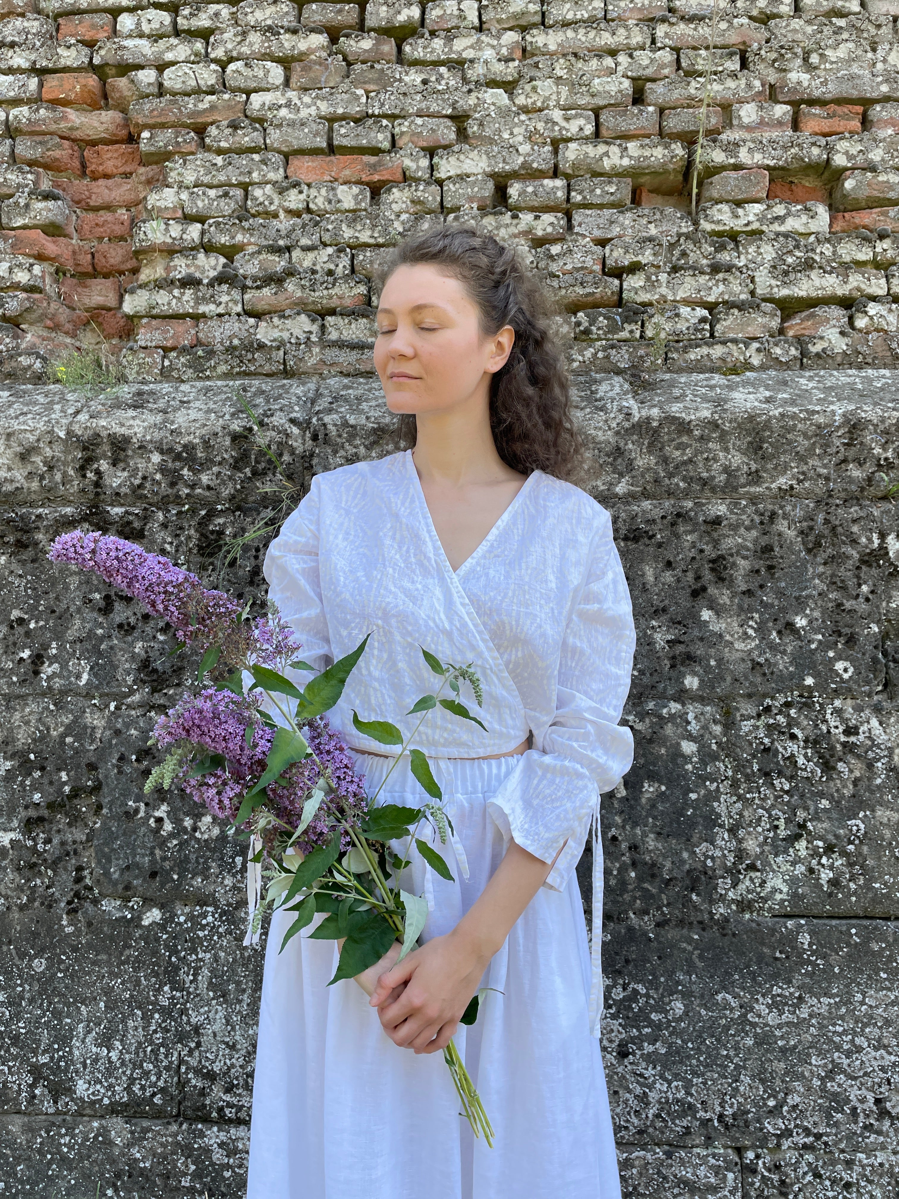 Bluza petrecută din in jacquard XS unicat