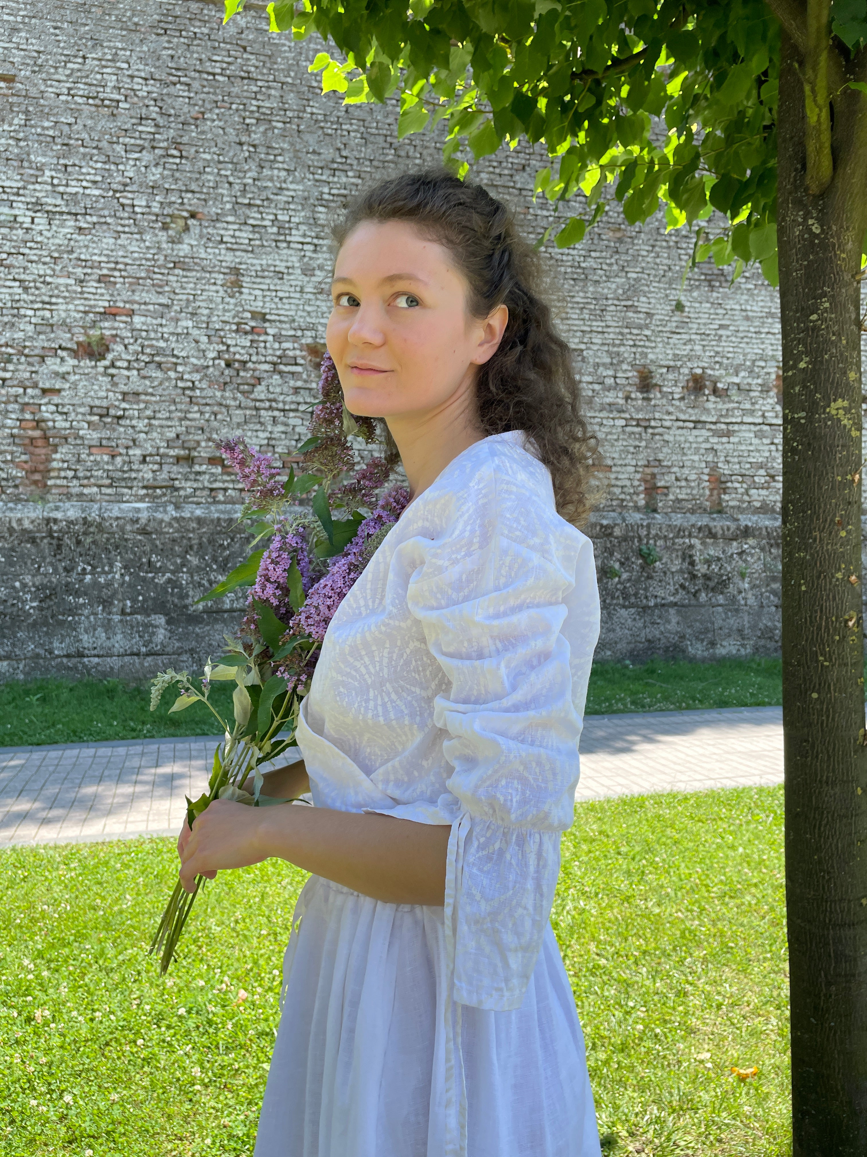 Bluza petrecută din in jacquard XS unicat