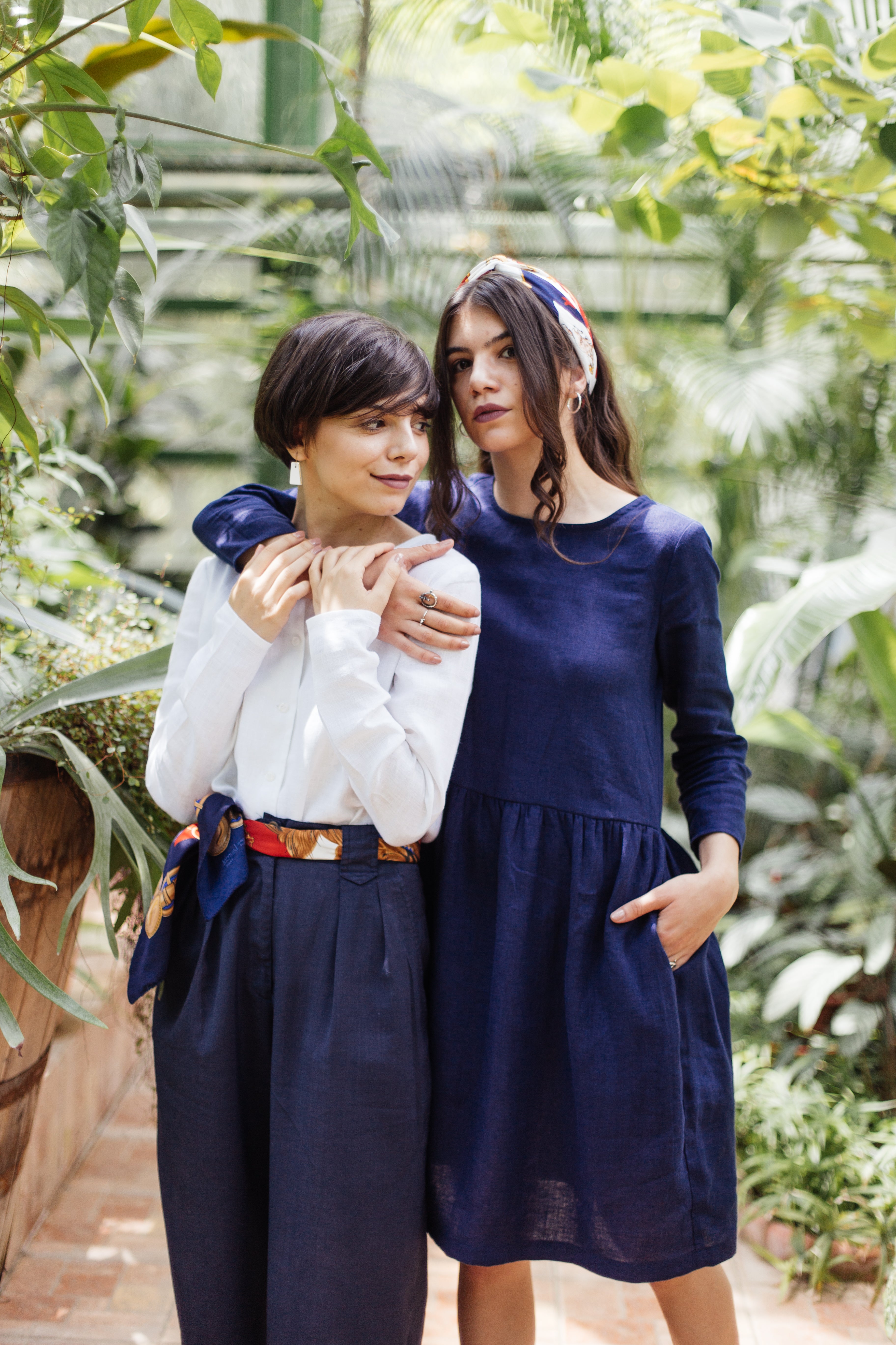 Gathered Linen Dress Anne Navy