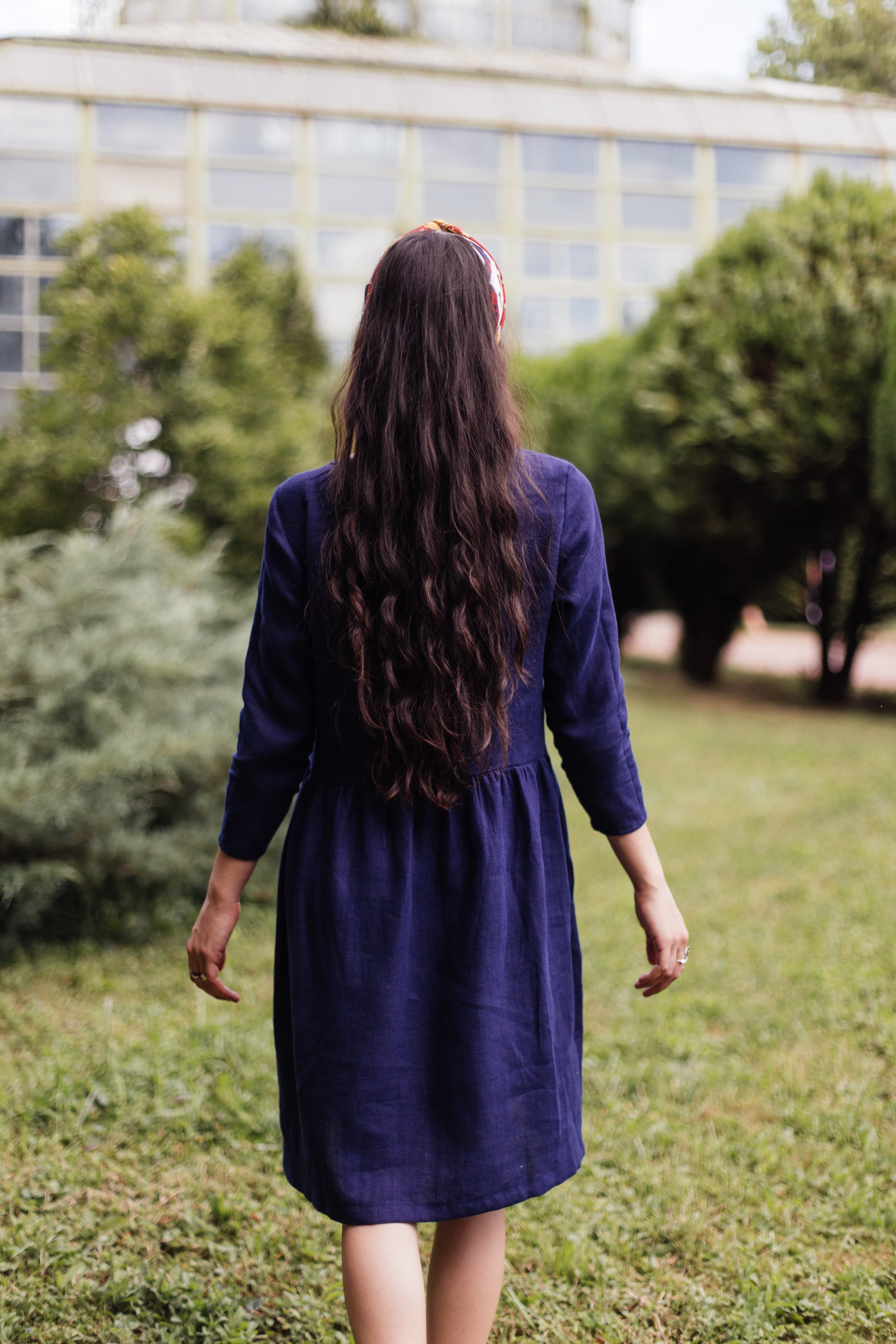Gathered Linen Dress Anne Navy