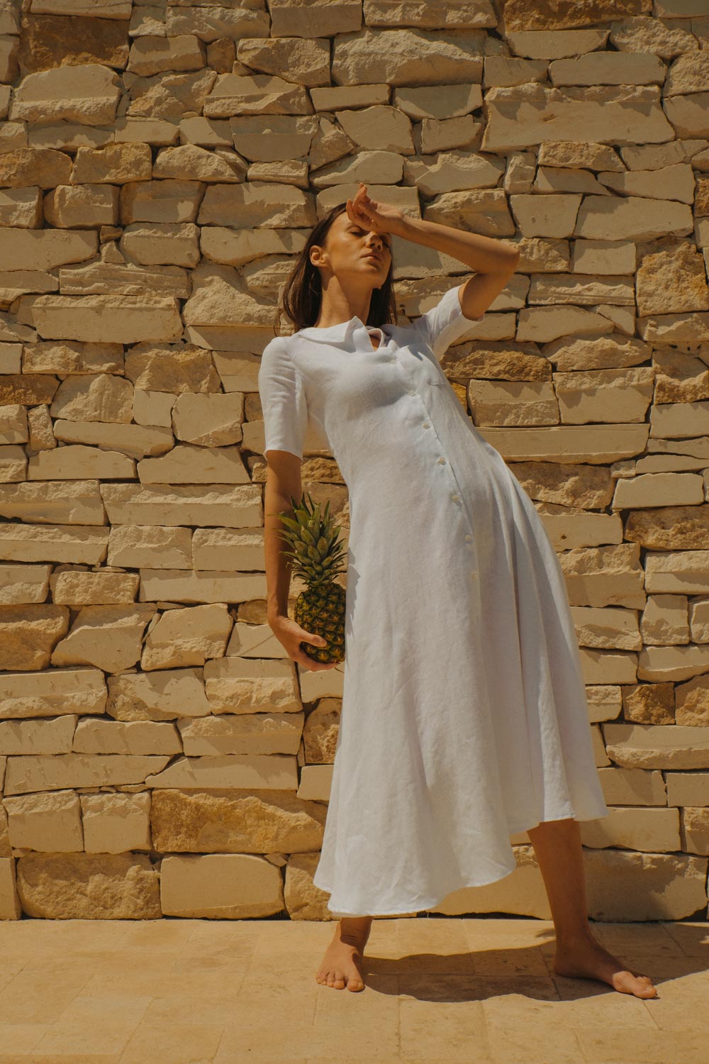 Linen Shirt Dress Marla White