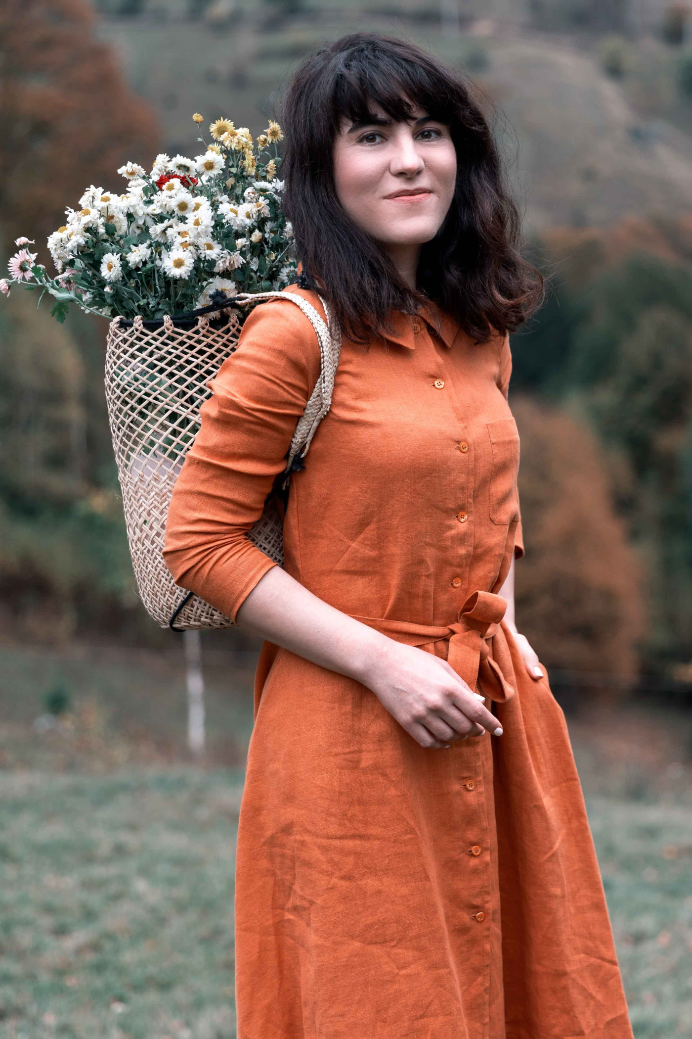 Long linen buttoned dress