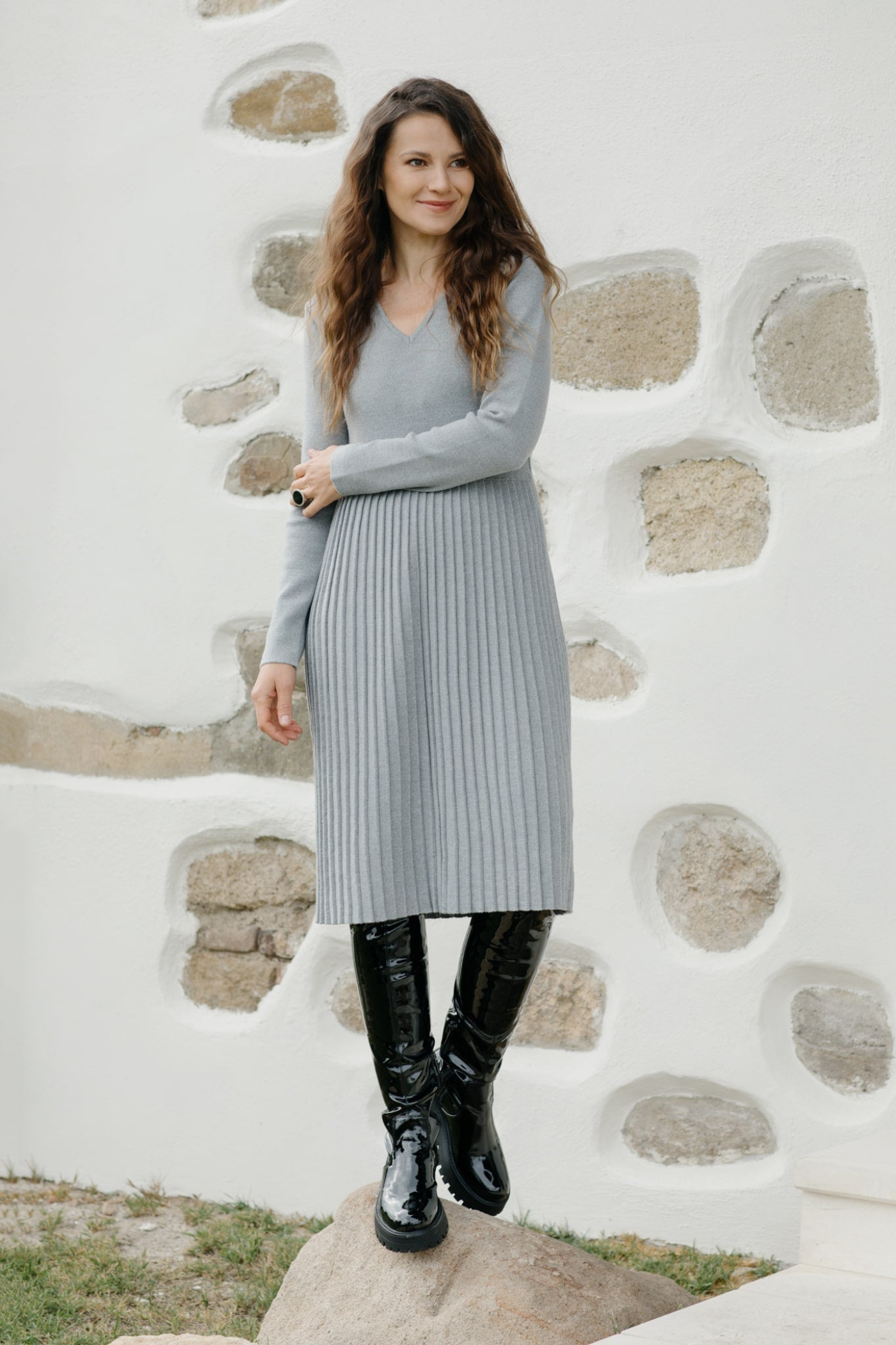 Merino wool knitted pleated dress