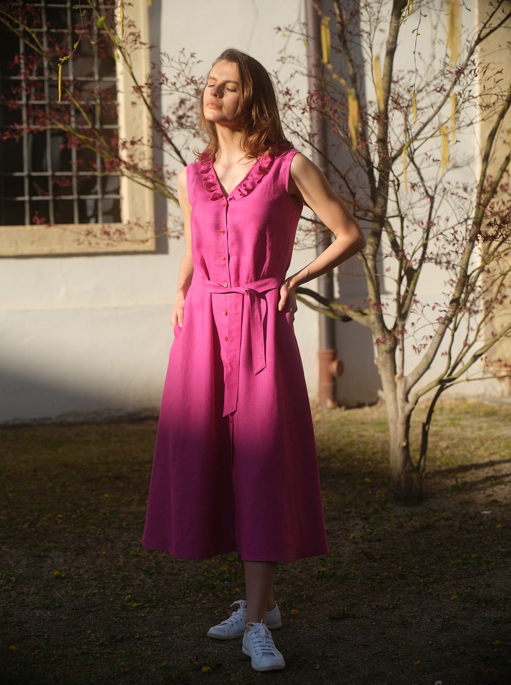 fuchsia linen dress Made In Italy Nova Linen Dress