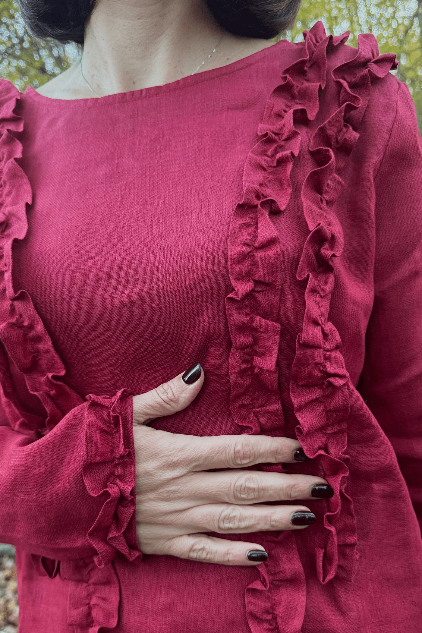 Bluză din in Celine Bordo