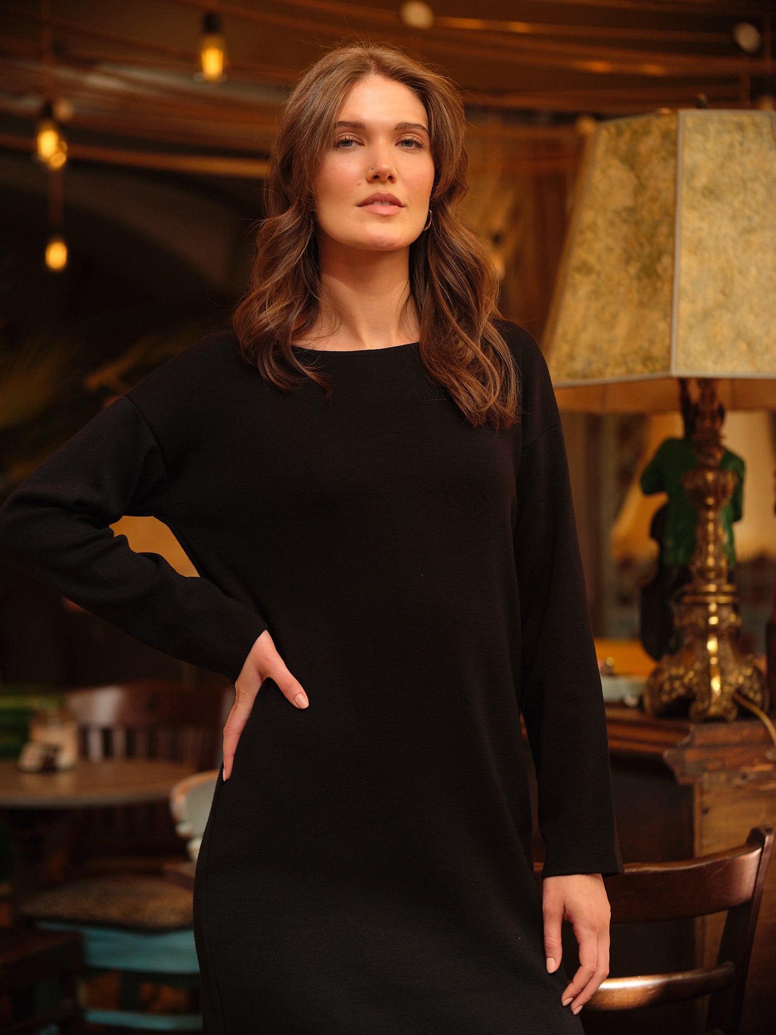 Rochie Scurtă Tricotată Din Lână Merinos Camille Negru