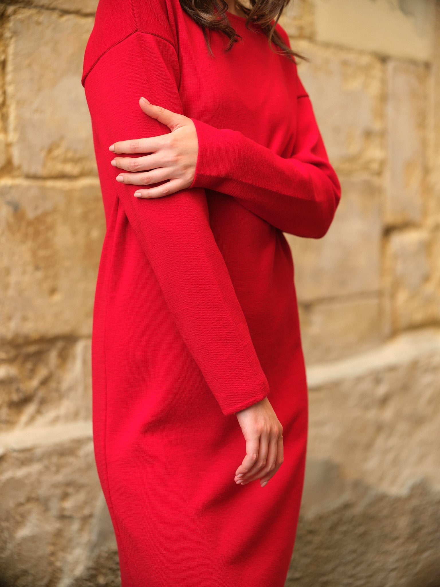 Rochie Scurtă Tricotată Din Lână Merinos Camille Roșu