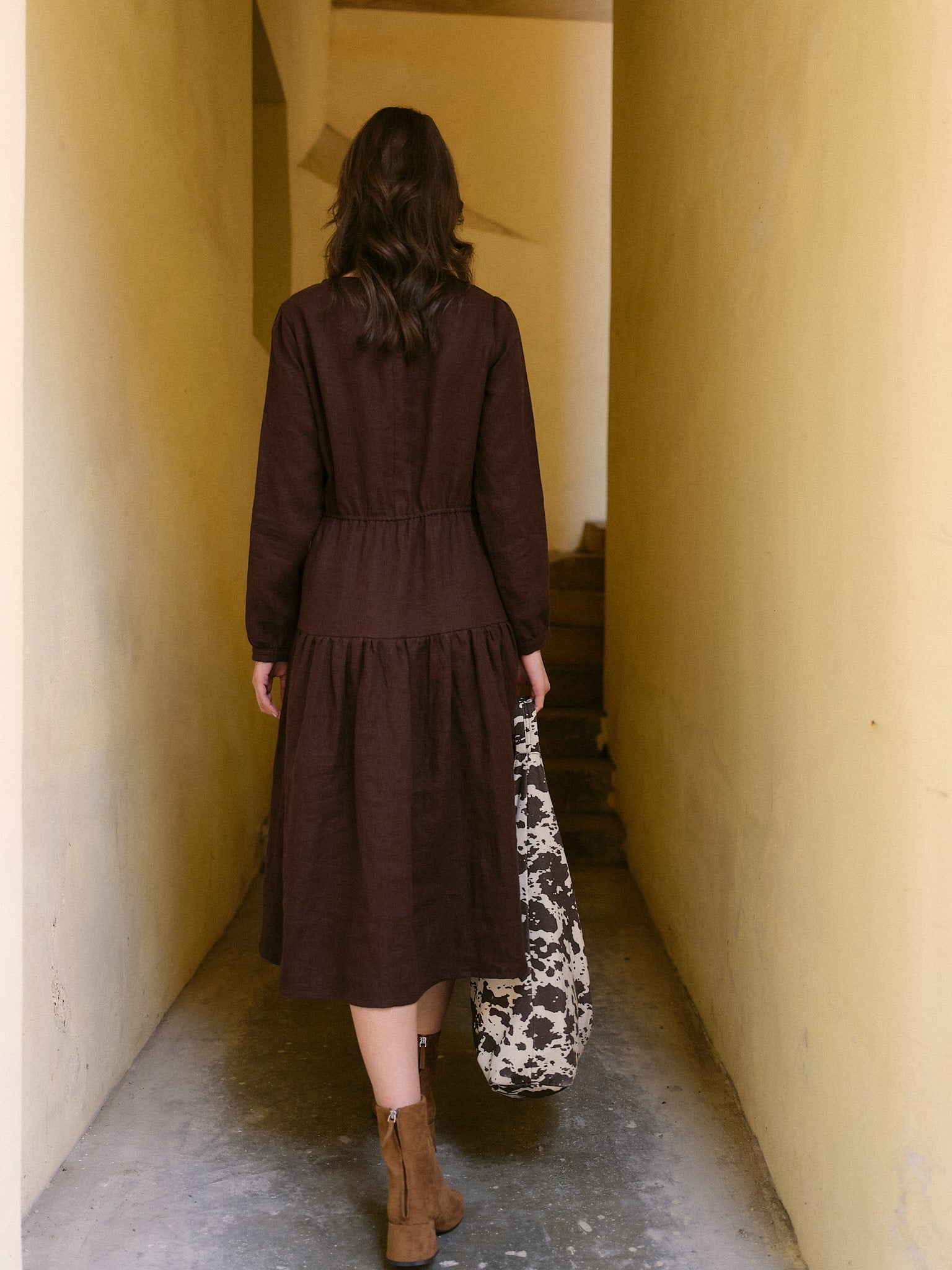 Rochie Lungă Din In Noemi Brun Ciocolată