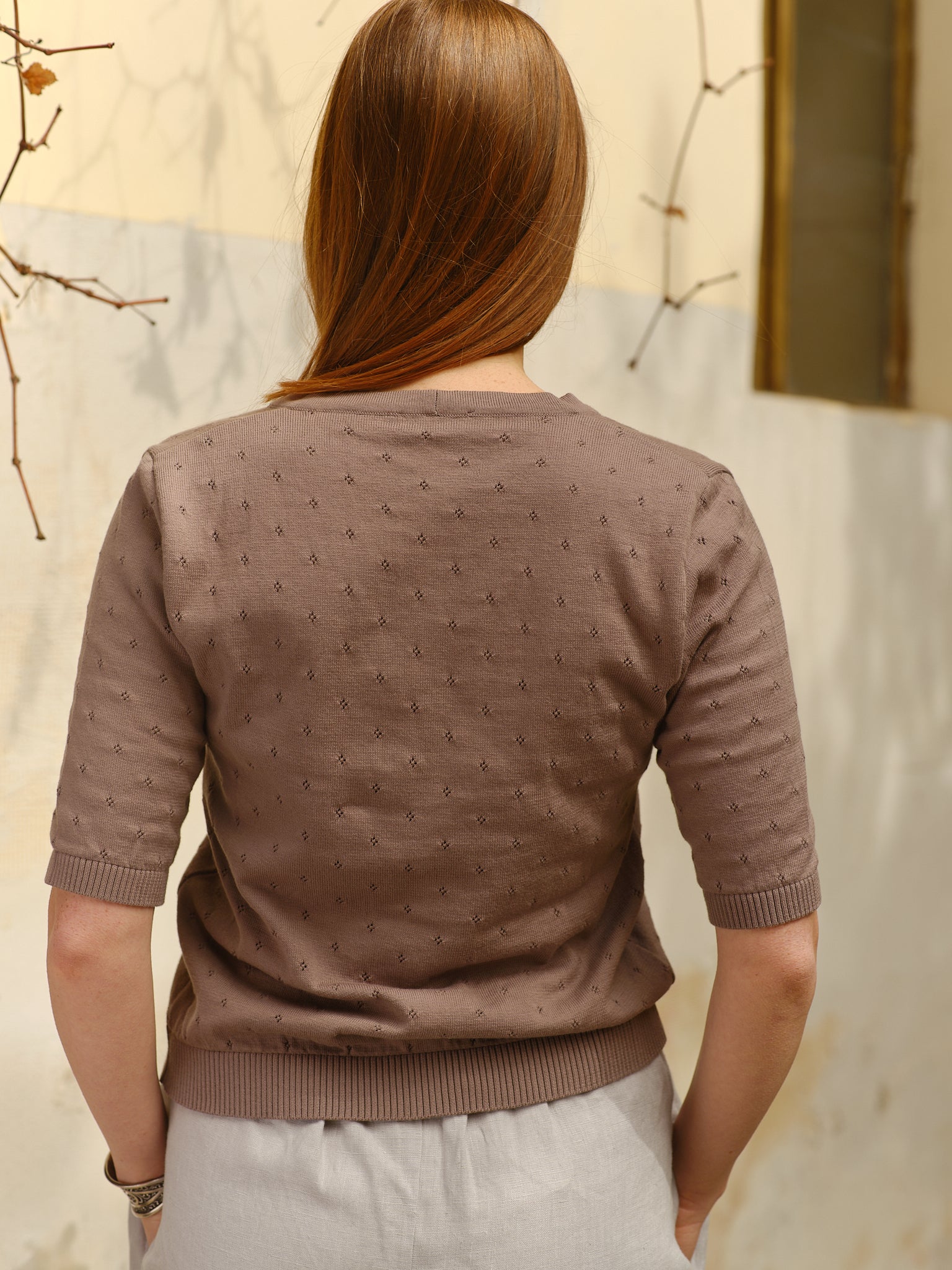 Bluză Ajurată Tricotată Fin din Bumbac Organic Summer Grej