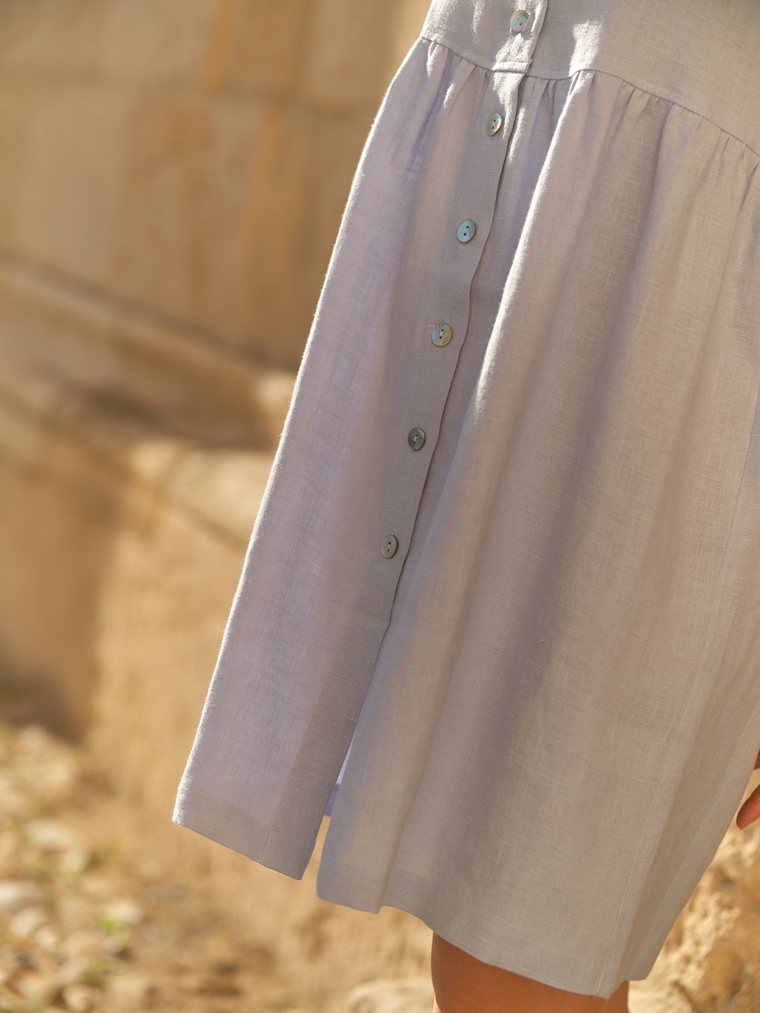 Harmony Blue Linen Dress with Buttons