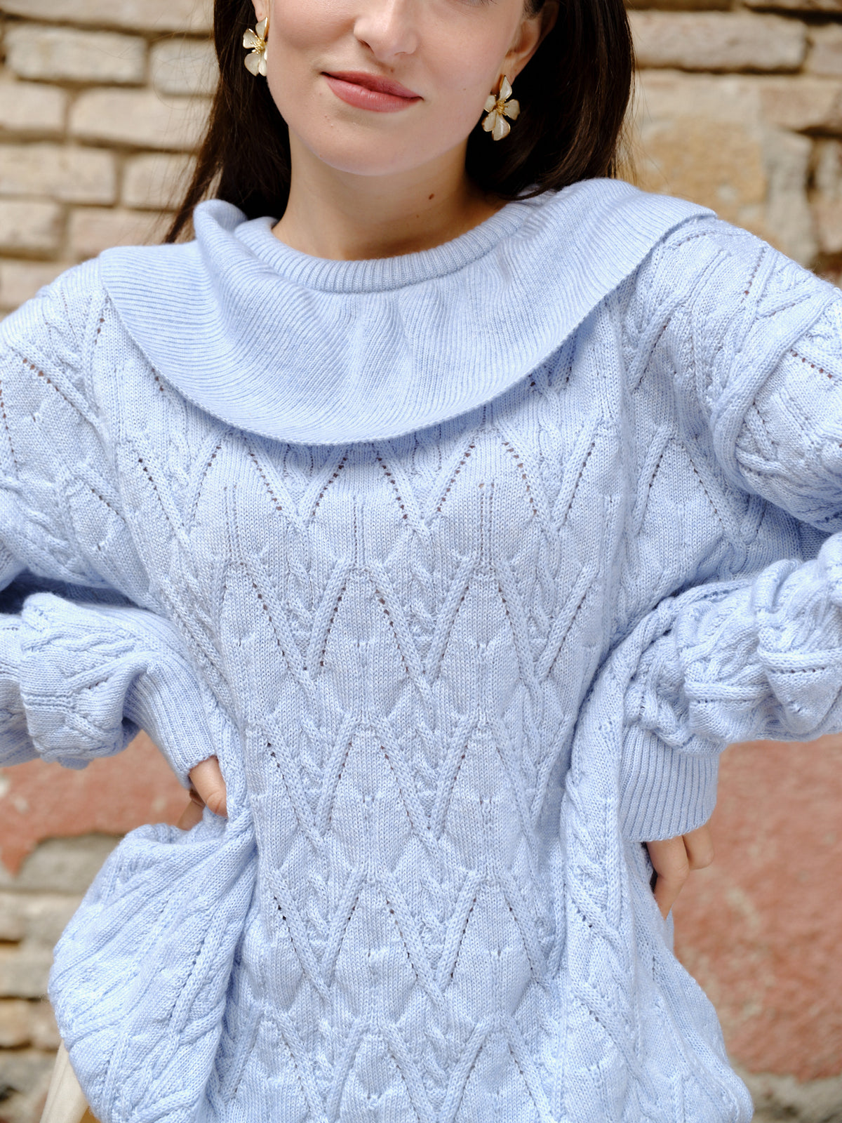 Pulover din Lână Snowflake Ice Blue