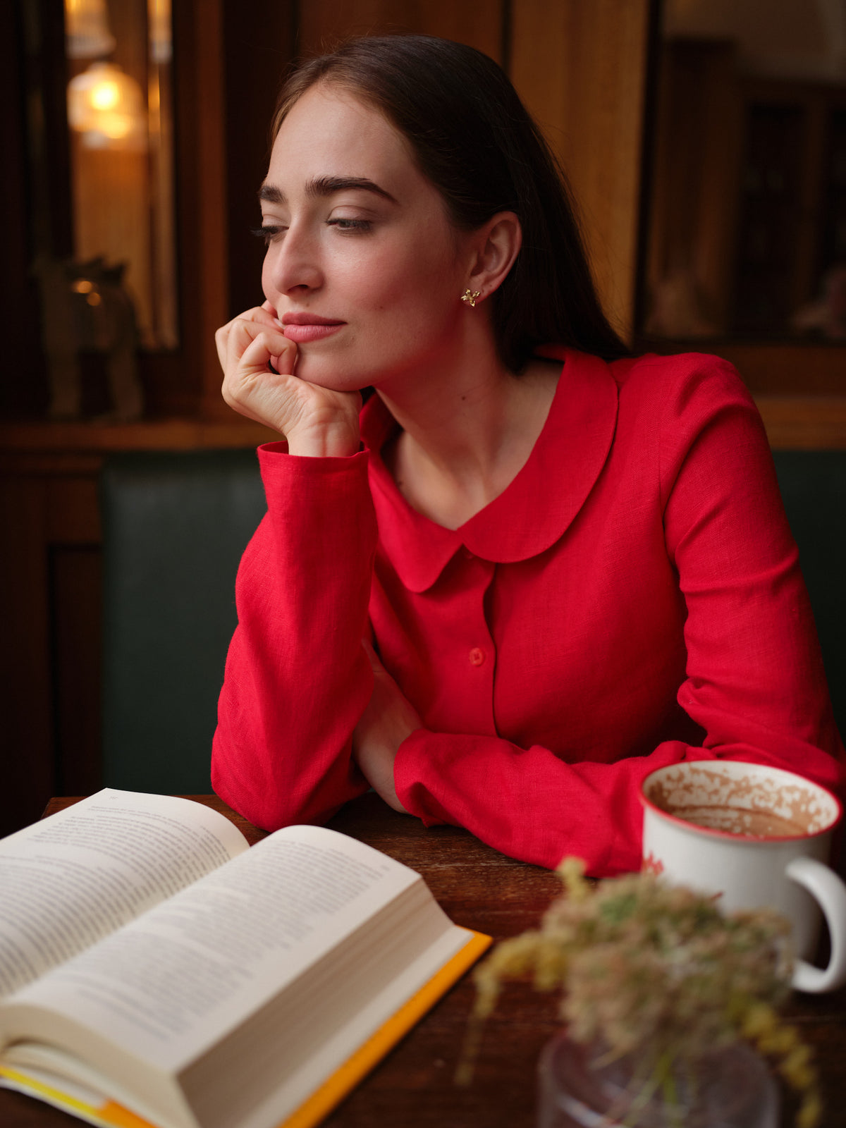 Bluză Din In Cu Guler Felicity Roșu