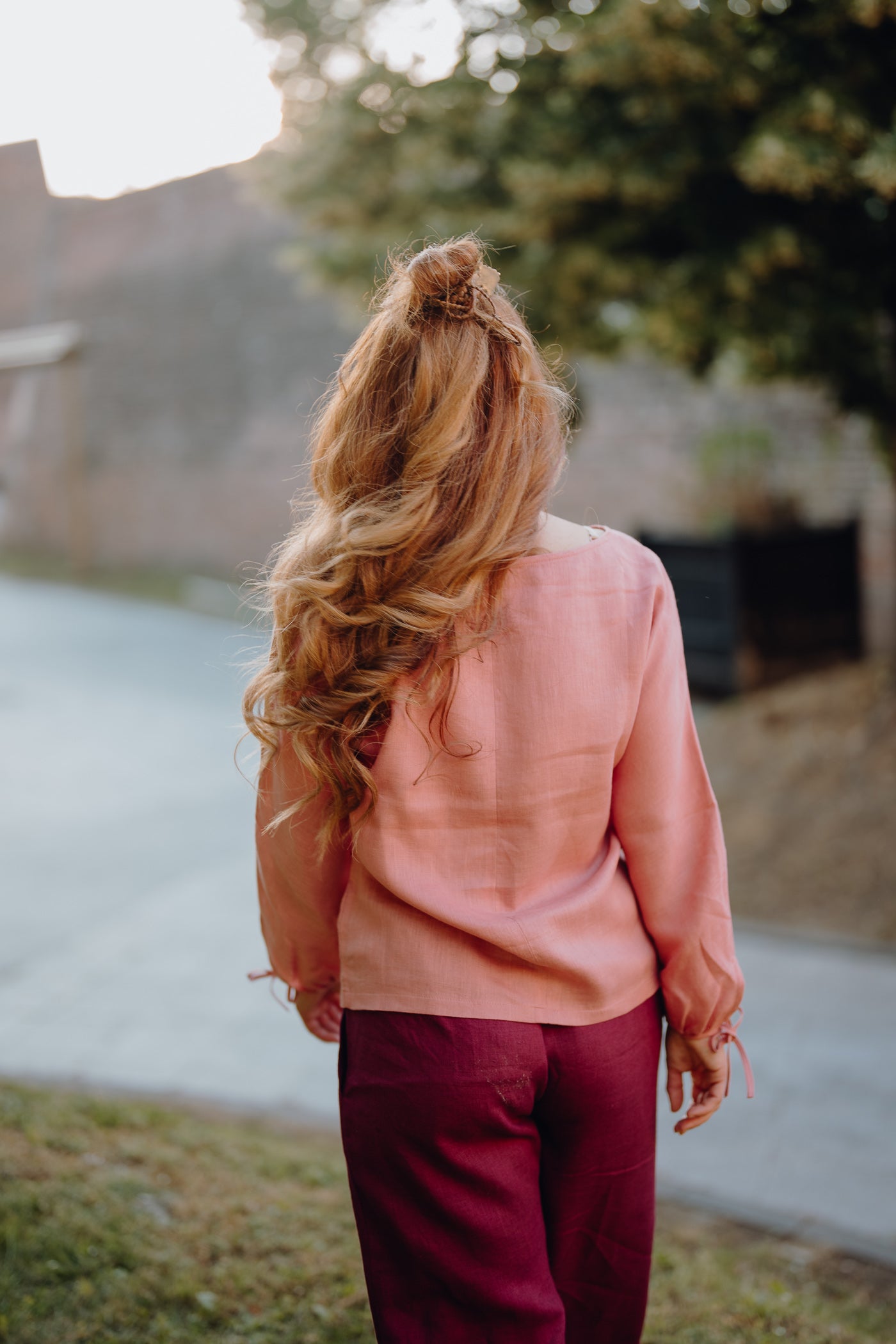 Helene Burgundy Linen Blouse