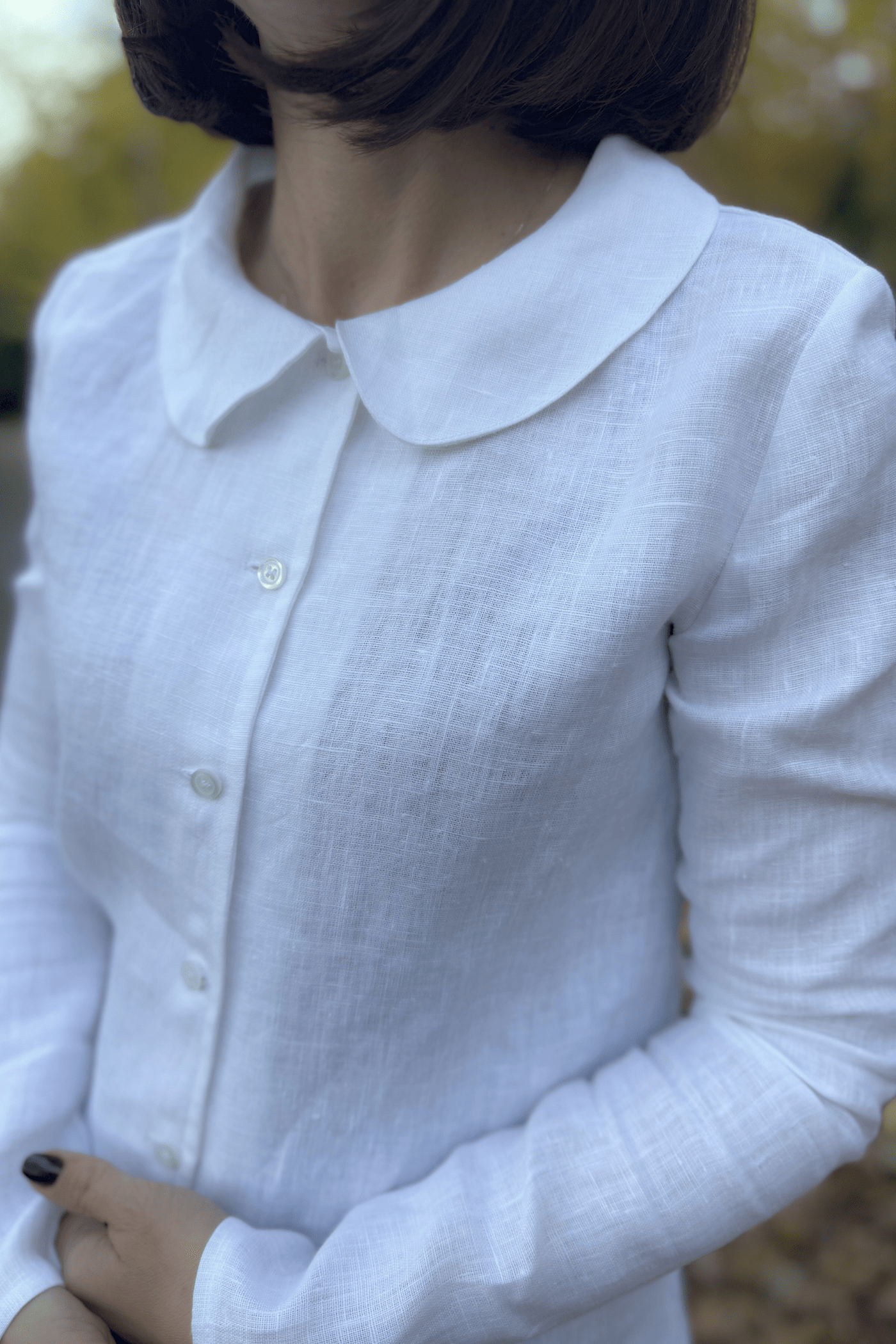 Bluză Din In Cu Guler Felicity Alb