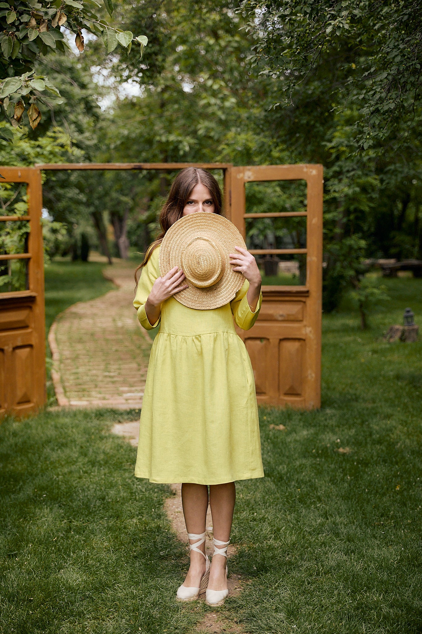 Gathered Linen Dress