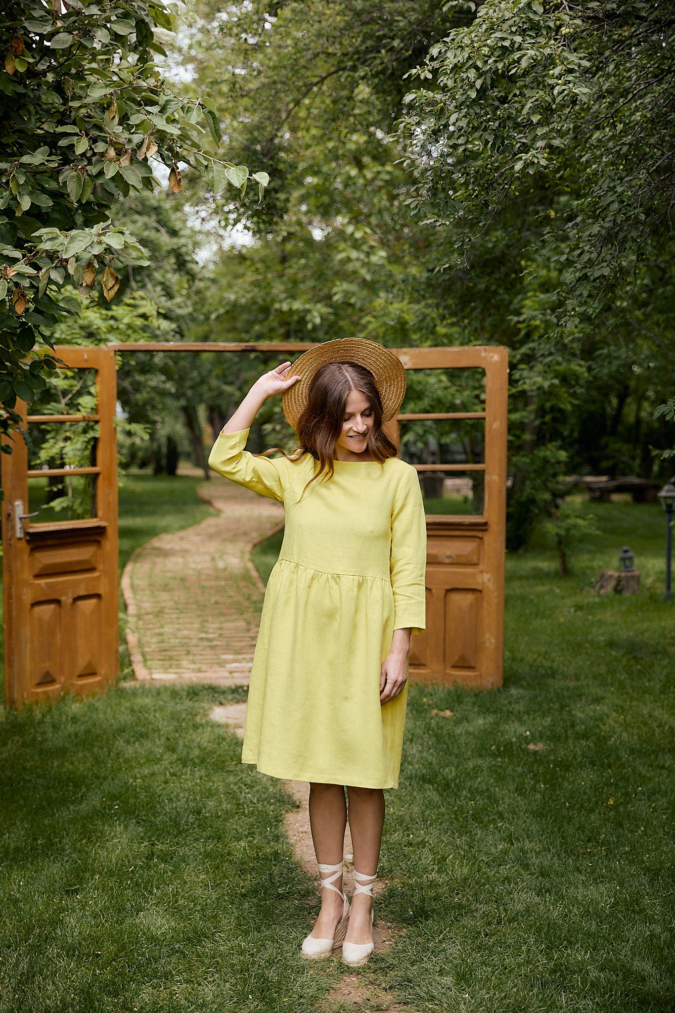 Gathered Linen Dress