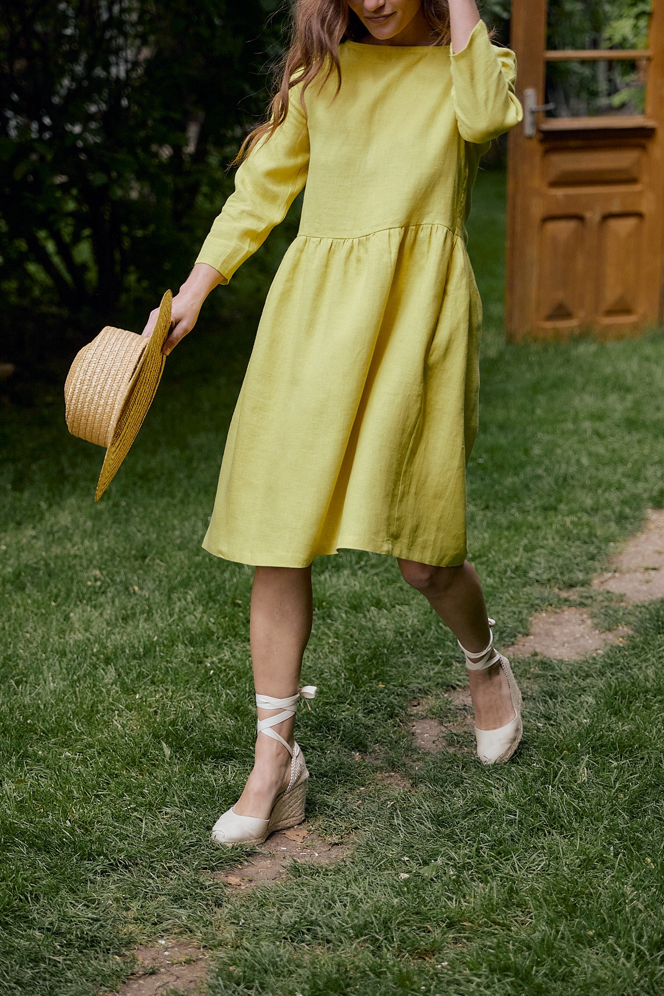 Gathered Linen Dress