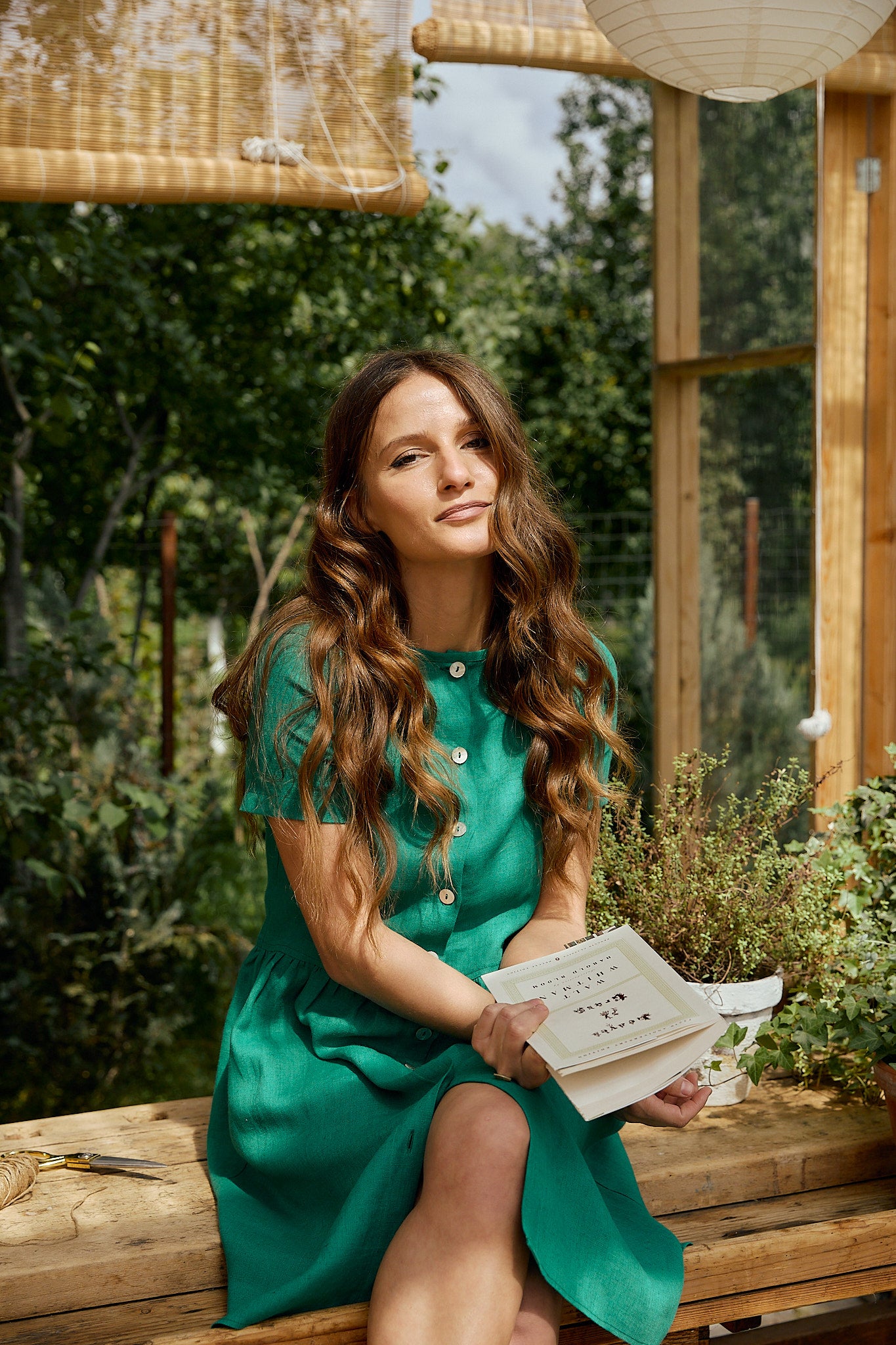 Rochie Din In Cu Nasturi Harmony Verde Smarald