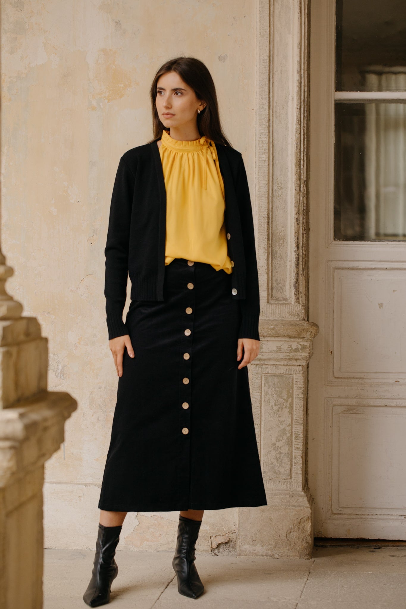 Fine knit organic cotton button down sweater