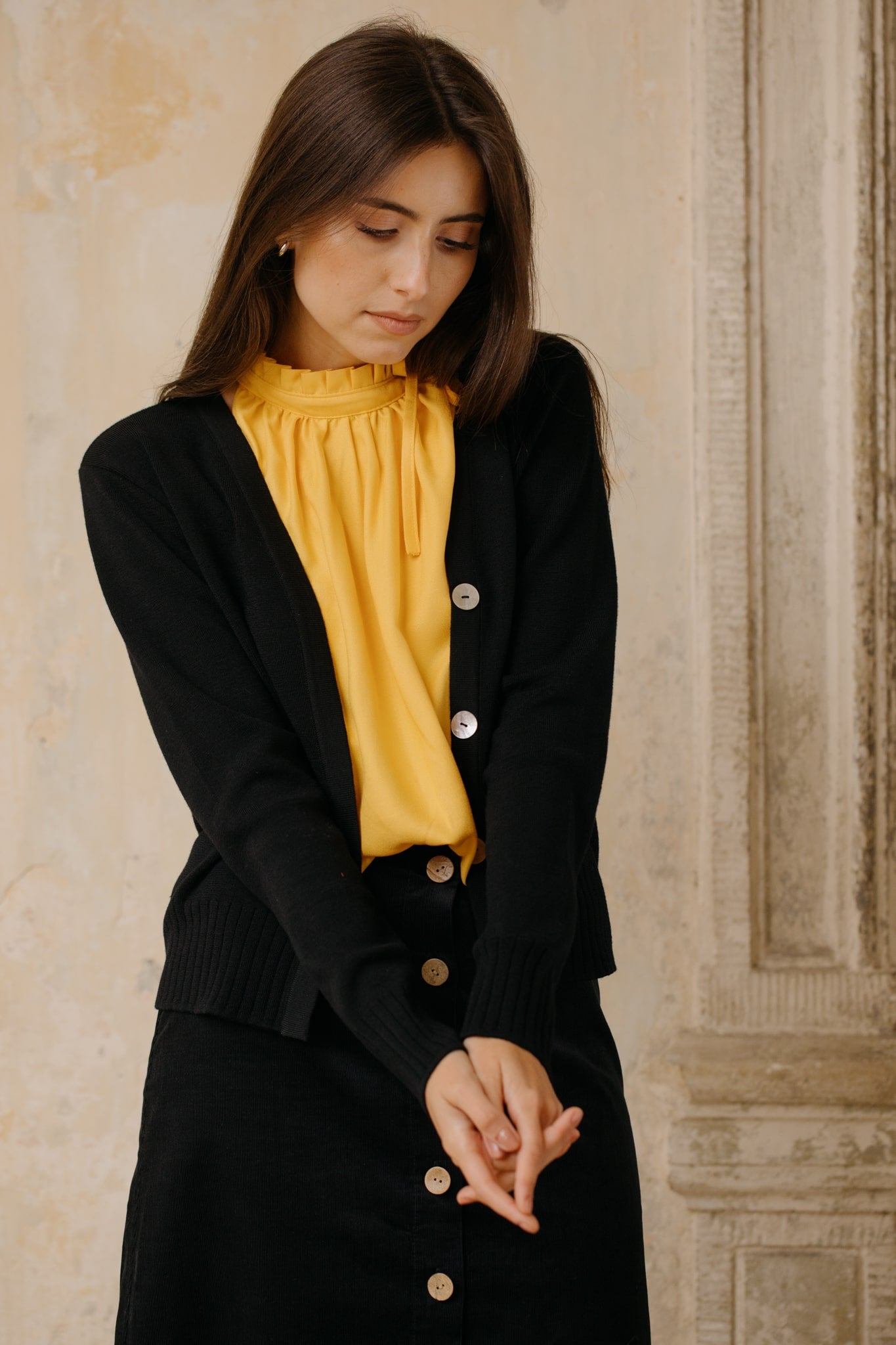 Fine knit organic cotton button down sweater