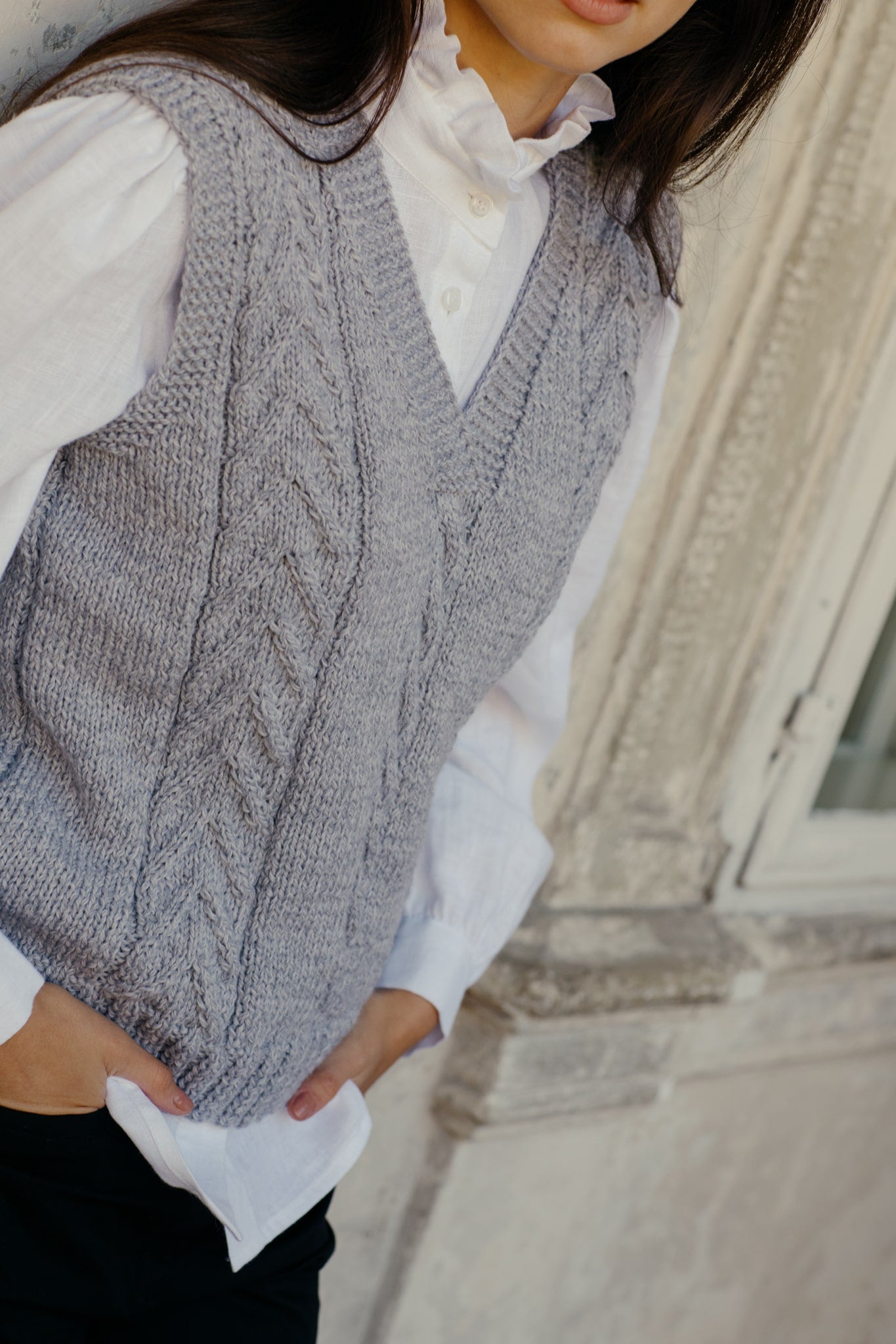 Hand knitted wool vest