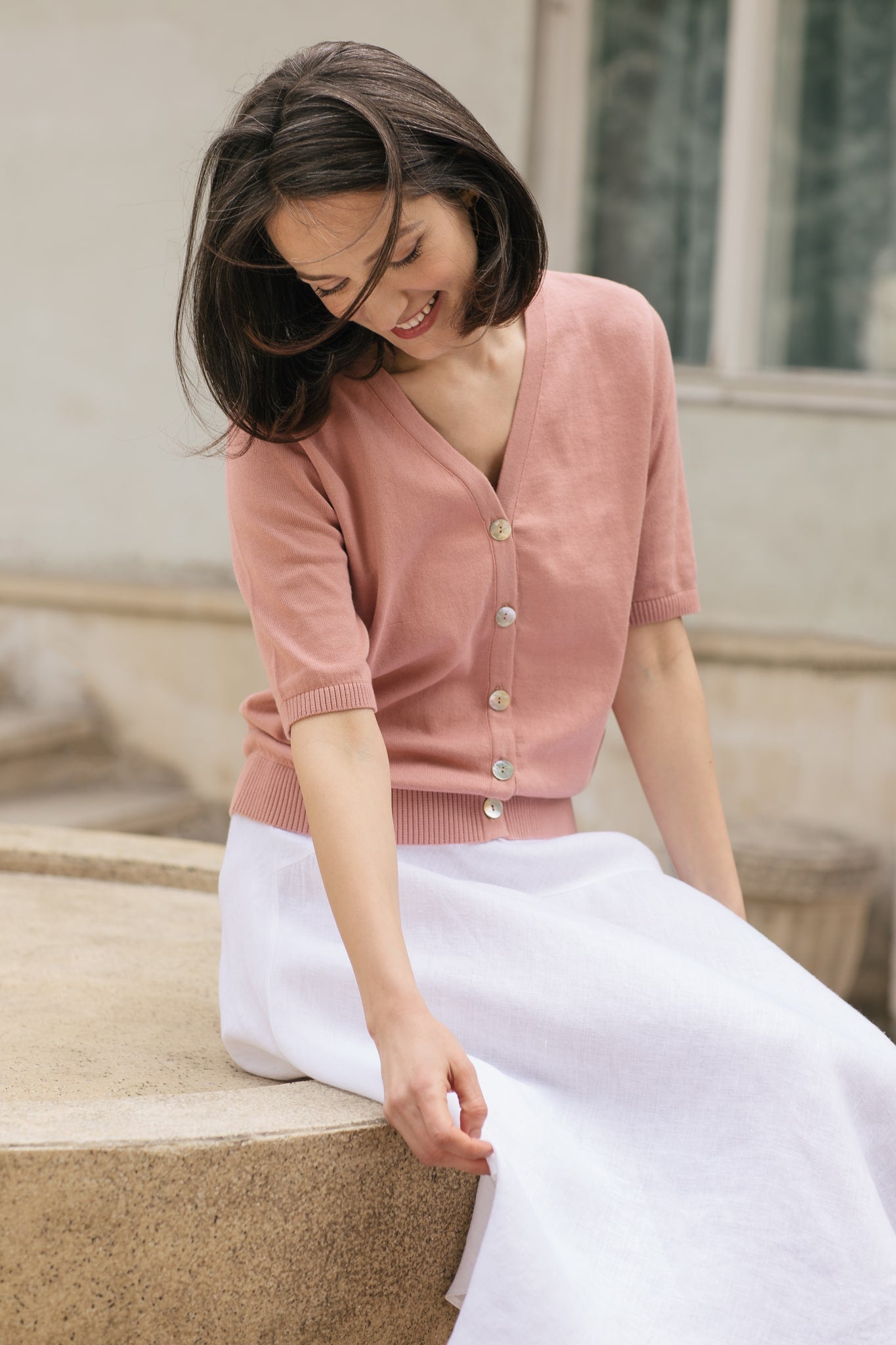 Short Sleeve Finely knitted Organic Cotton Jumper