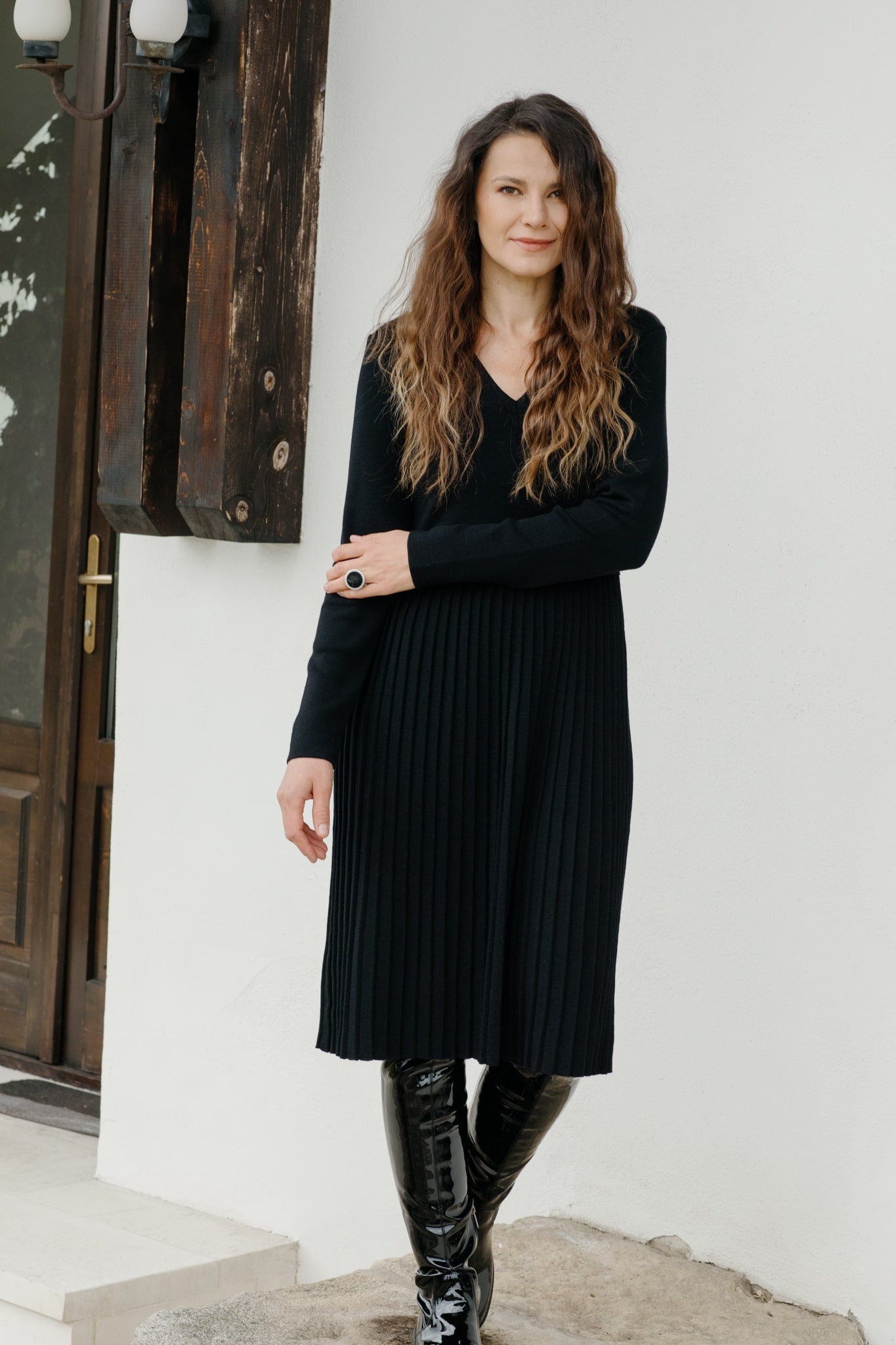 Merino wool knitted pleated dress