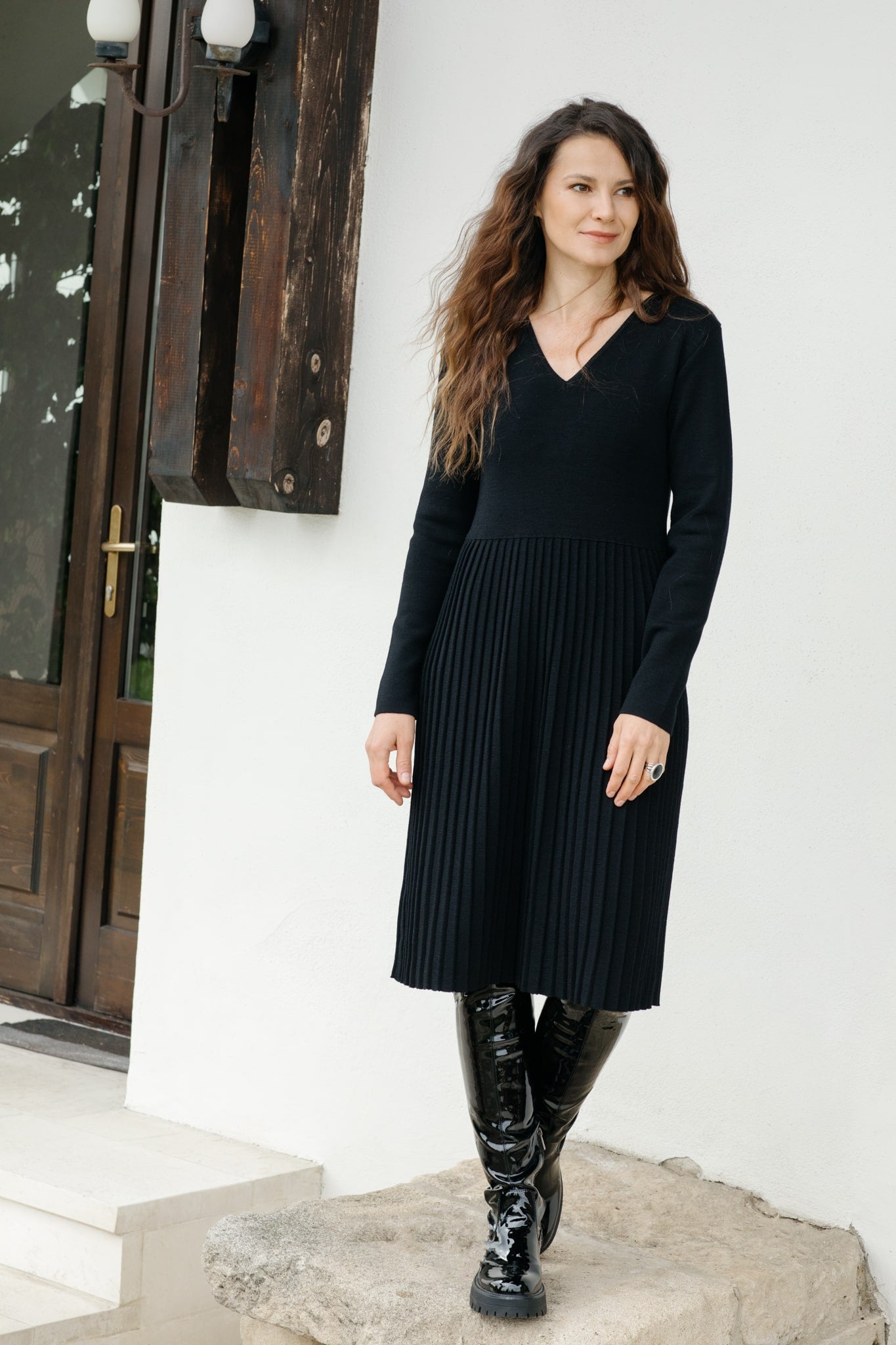 Merino wool knitted pleated dress