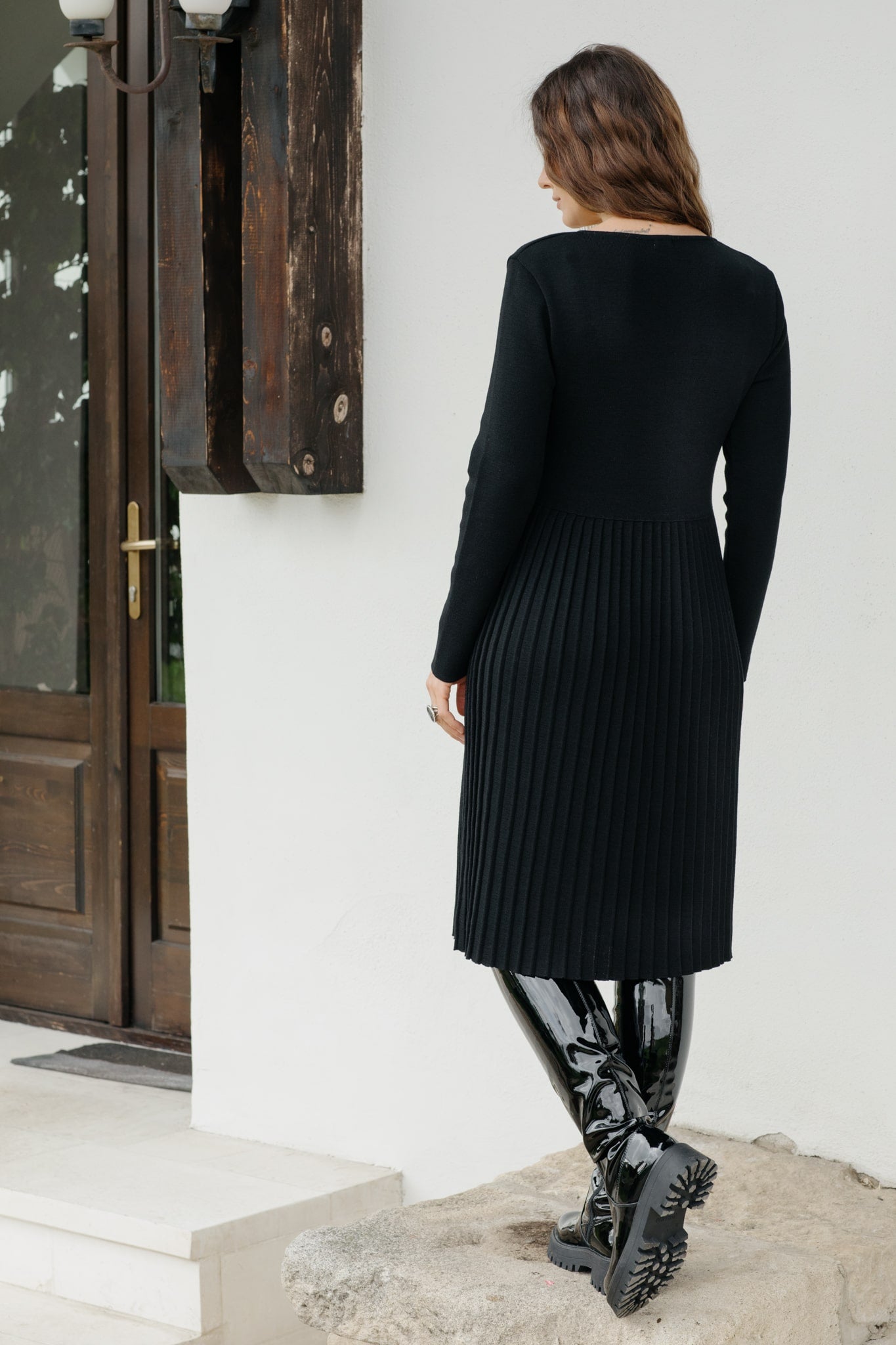 Merino wool knitted pleated dress