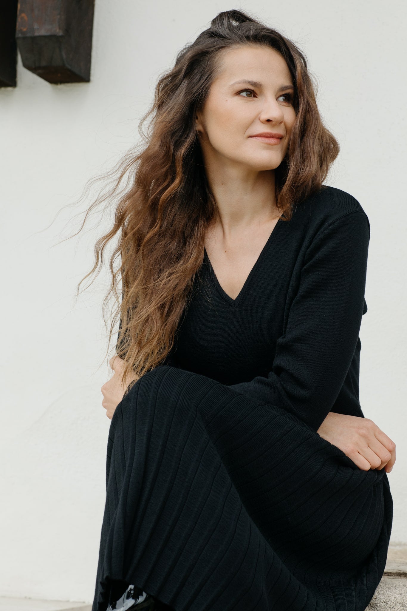 Merino wool knitted pleated dress