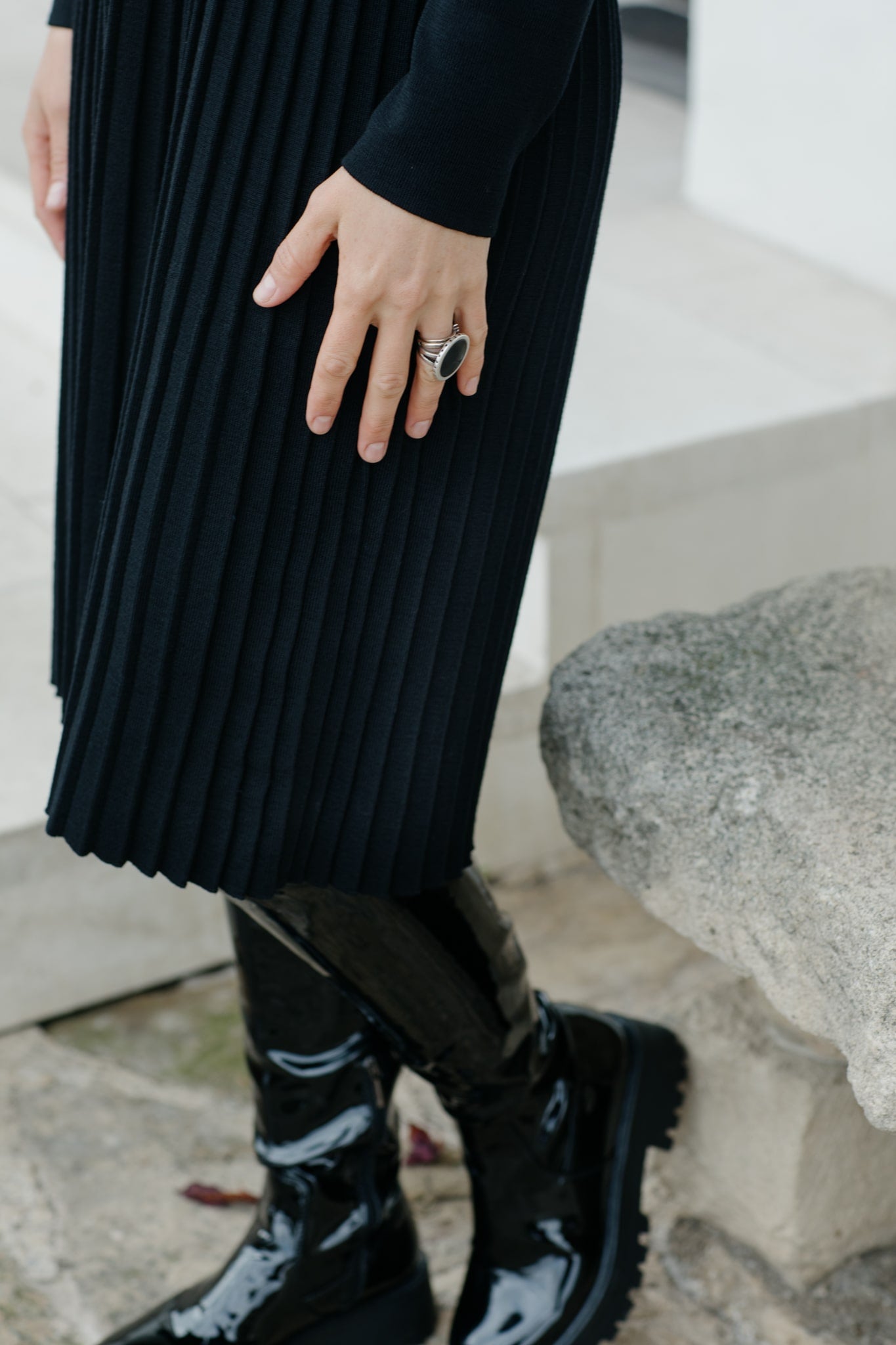 Merino wool knitted pleated dress