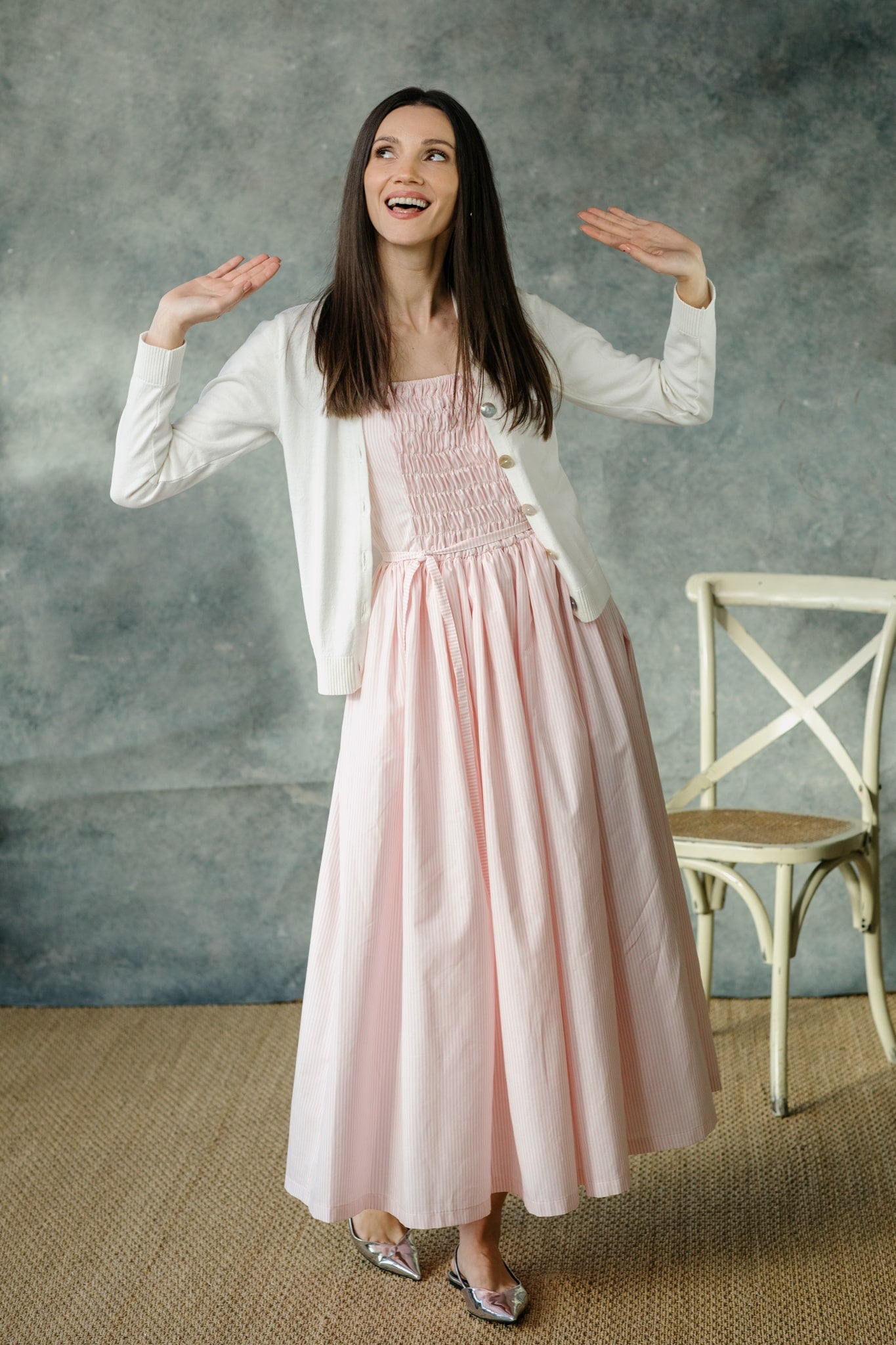 Rochie Din Bumbac Organic Renée Albastru cu Dungi