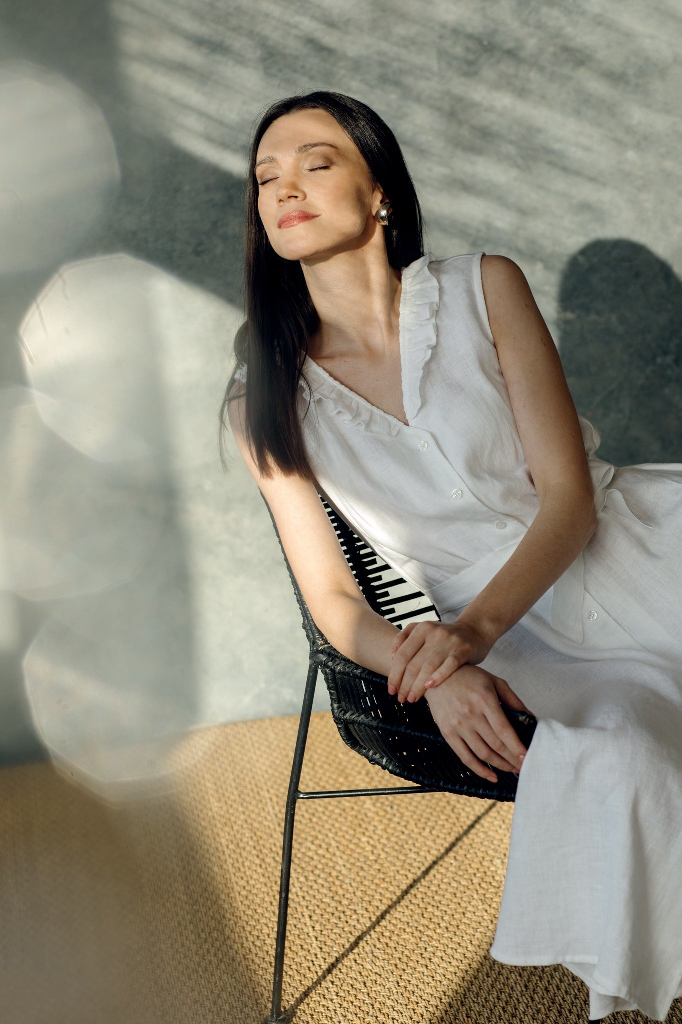 Rochie Lungă Din In Anemone Alb