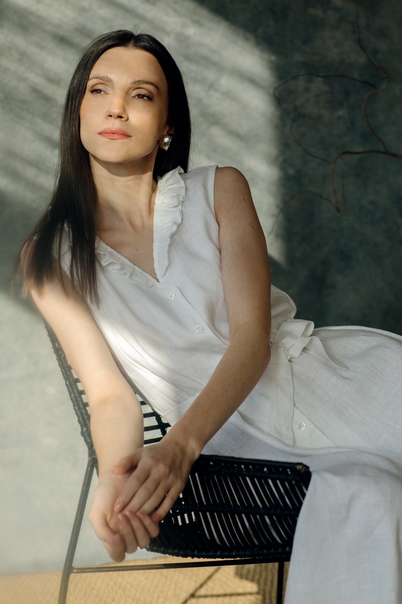 Rochie Lungă Din In Anemone Alb