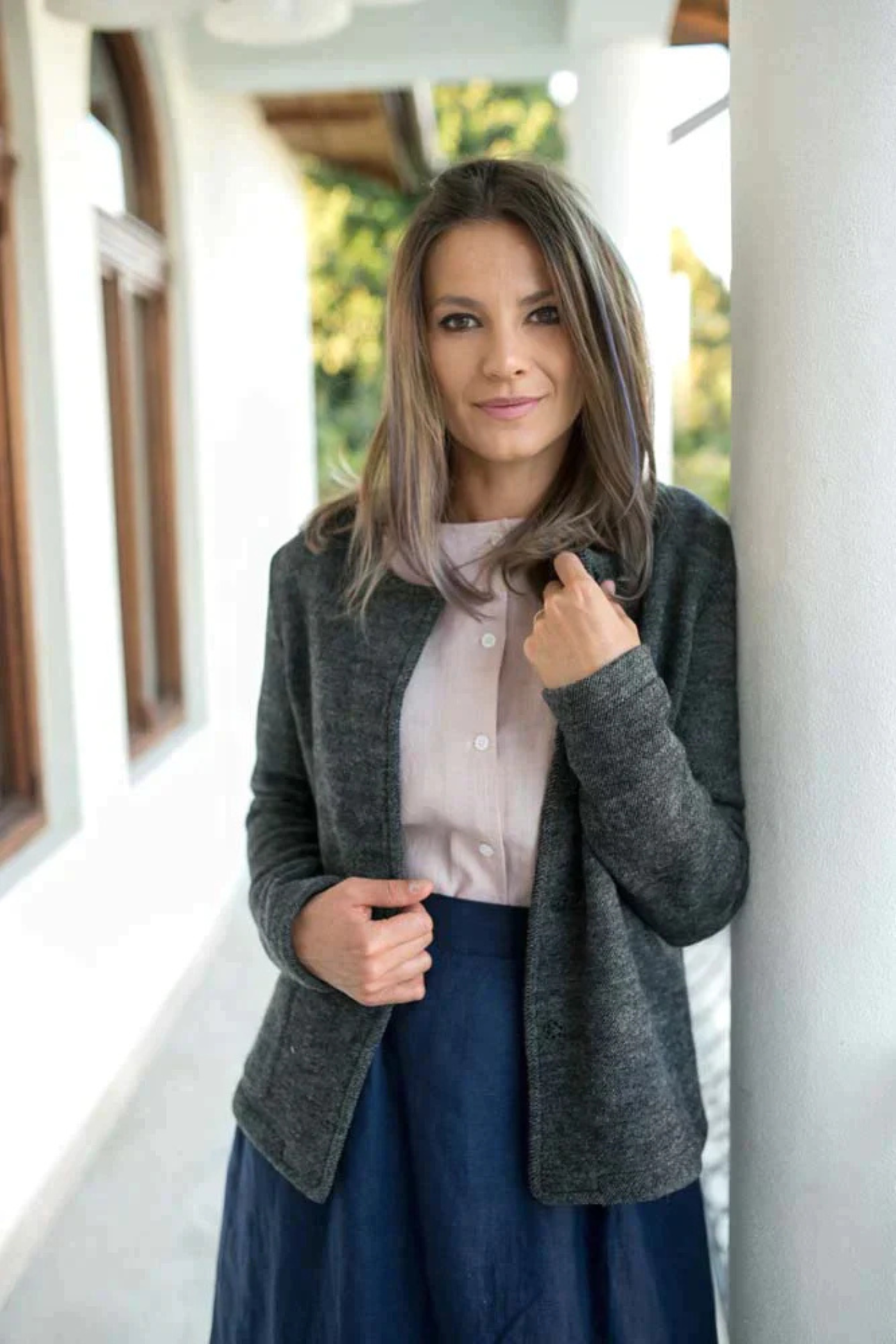 MEGHAN Long Sleeved Linen Blouse with Buttons Ash Rose