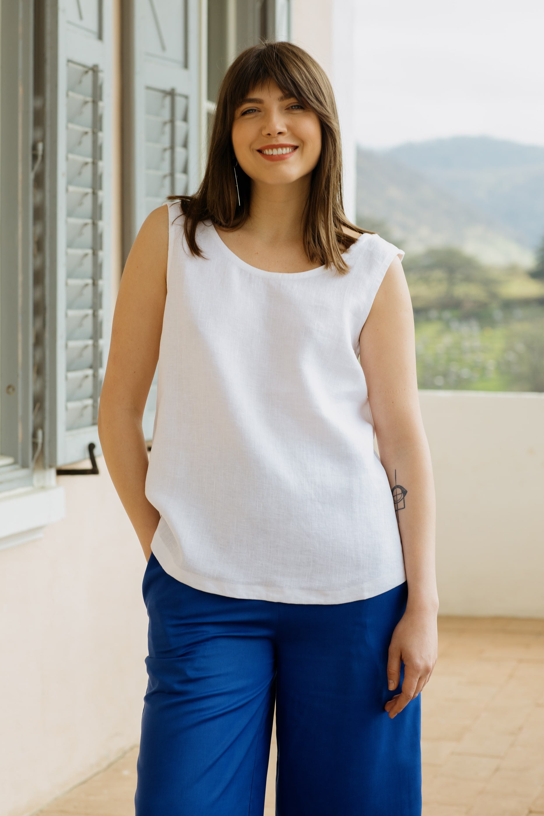 Linen tank top Uma White