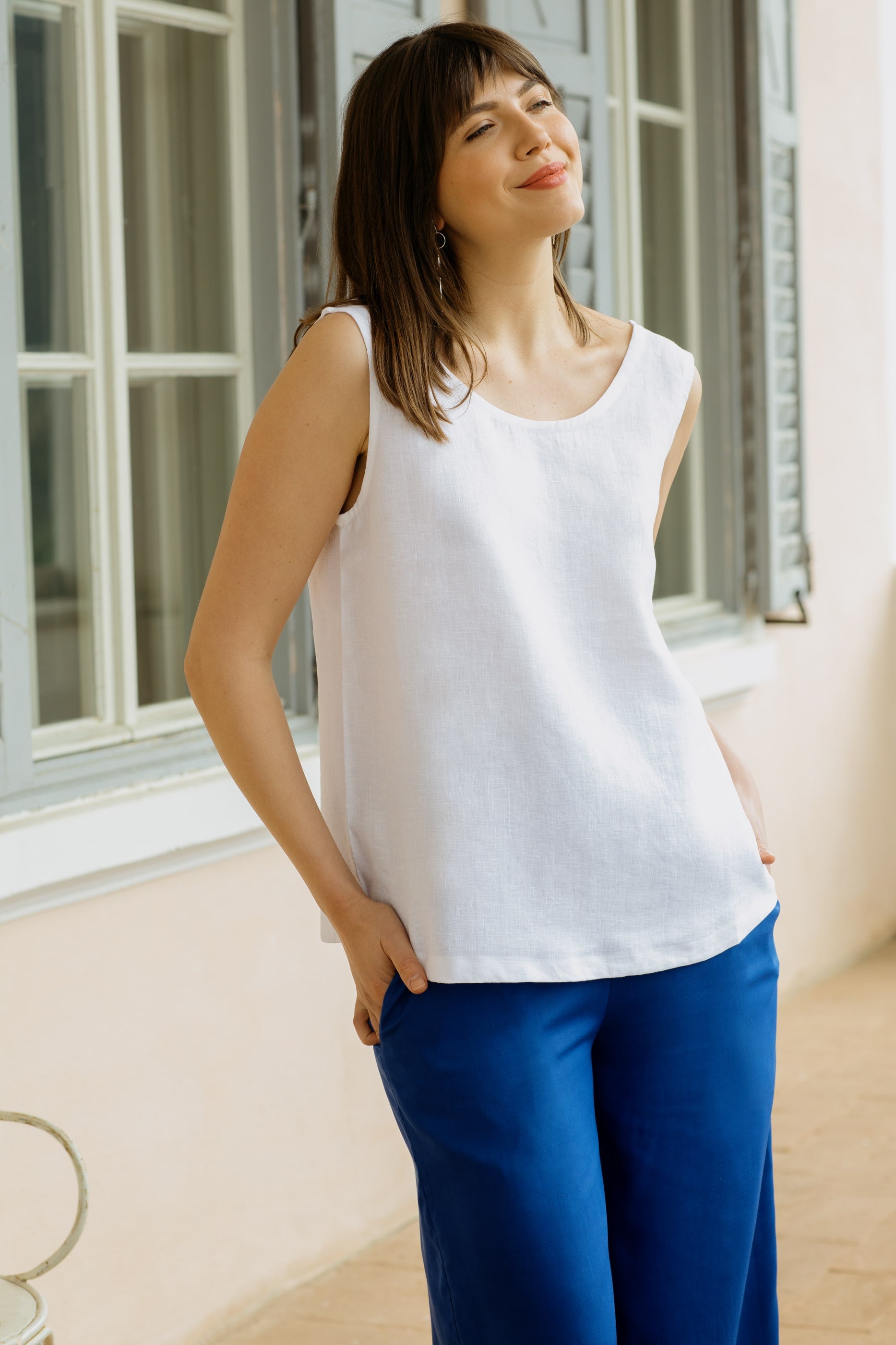 Linen tank top Uma White